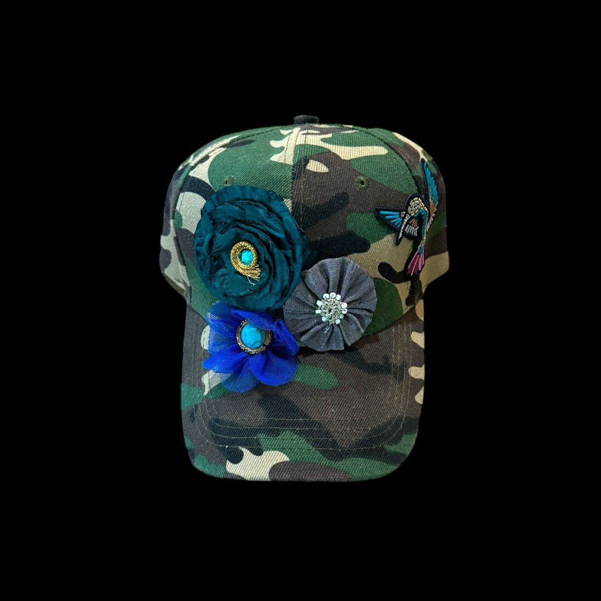 Other Custom/cap embellished with flowers and hummingbird. Size ONE SIZE - 5 Thumbnail