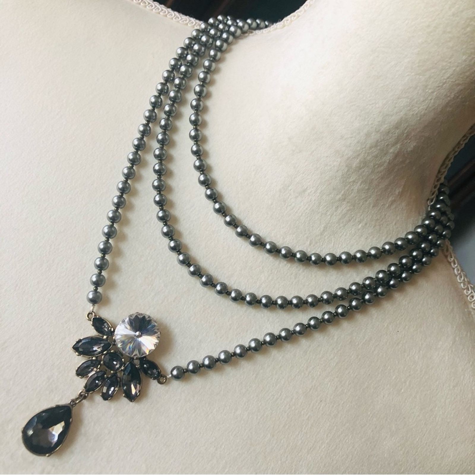 Handmade Handcrafted repurpose charcoal cluster Pearl necklace Size ONE SIZE - 1 Thumbnail