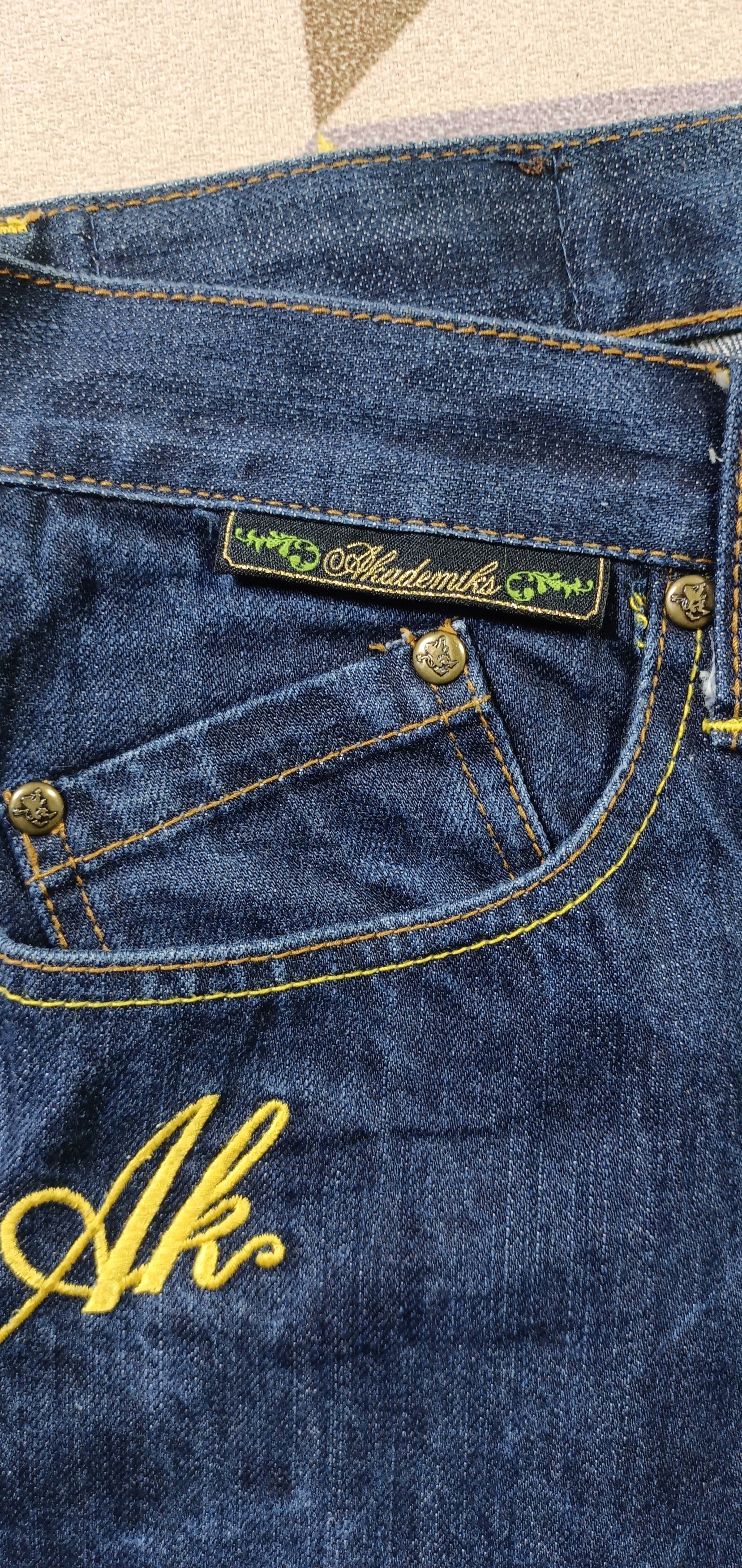 Akademiks × JNCO × Japanese Brand Akademiks Jeans Baggy Dark Wash Embroidered Pockets Hip Hop Size US 34 / EU 50 - 15 Thumbnail