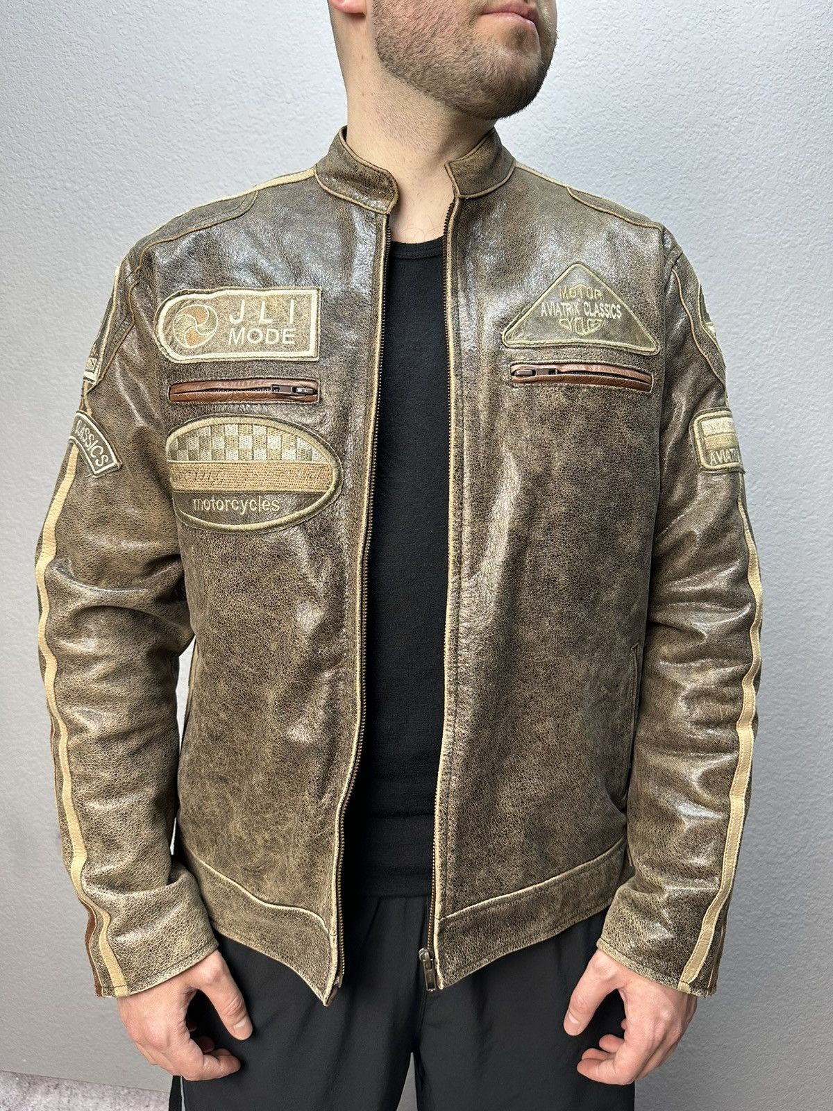 MOTO × Racing × Vintage Vintage Y2K Leather Jacket Racing