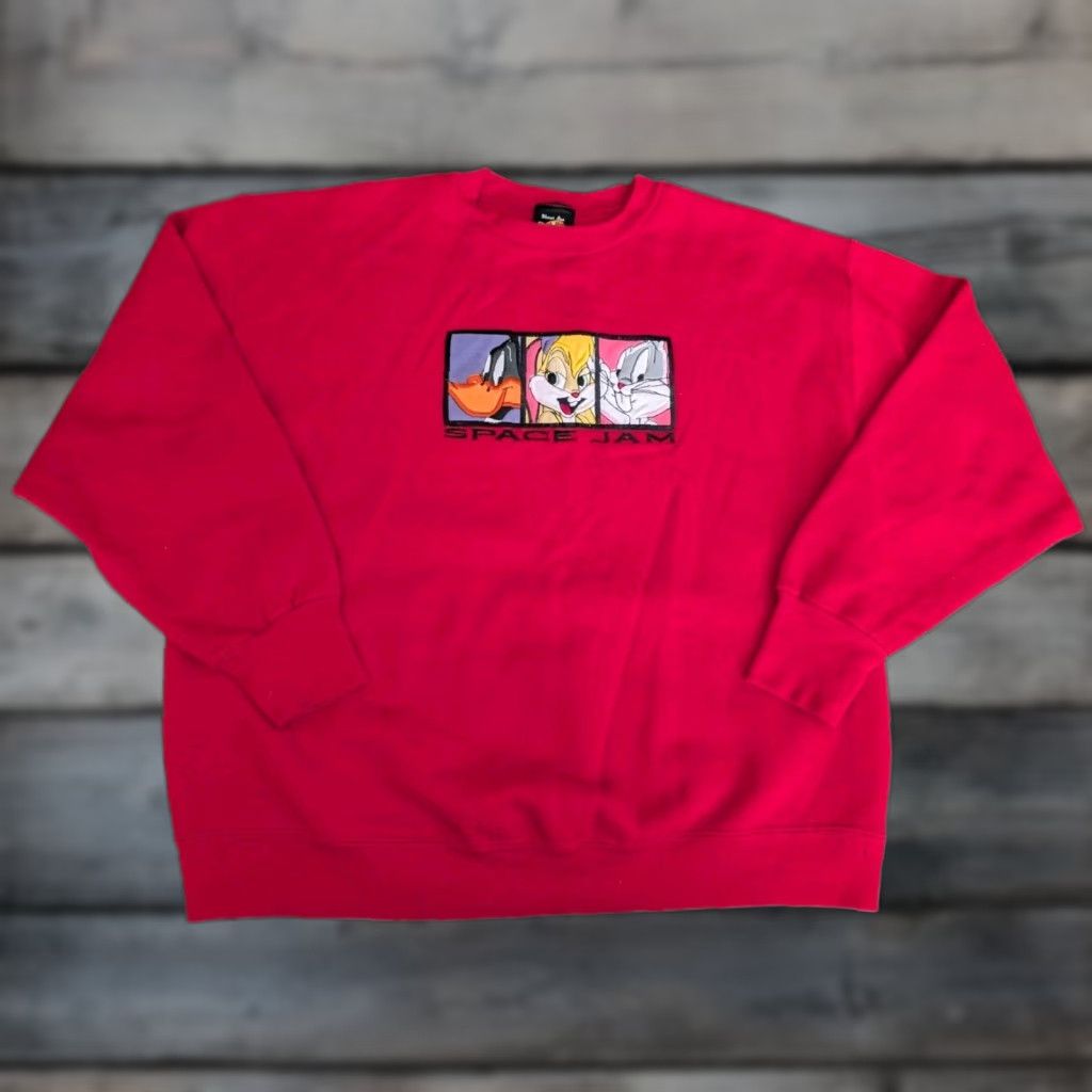 Vintage VINTAGE Space Jam Sweatshirt Mens XL Red Graphic Print Daffy Bugs Lola Michael Jordan Made in USA 1996 Size US XL / EU 56 / 4 - 1 Thumbnail
