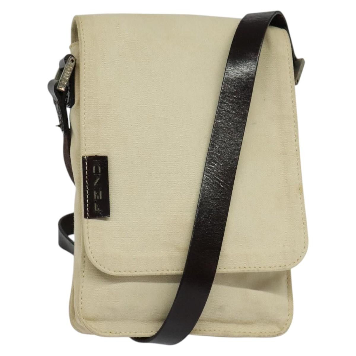 FENDI Shoulder Bag Canvas White Silver