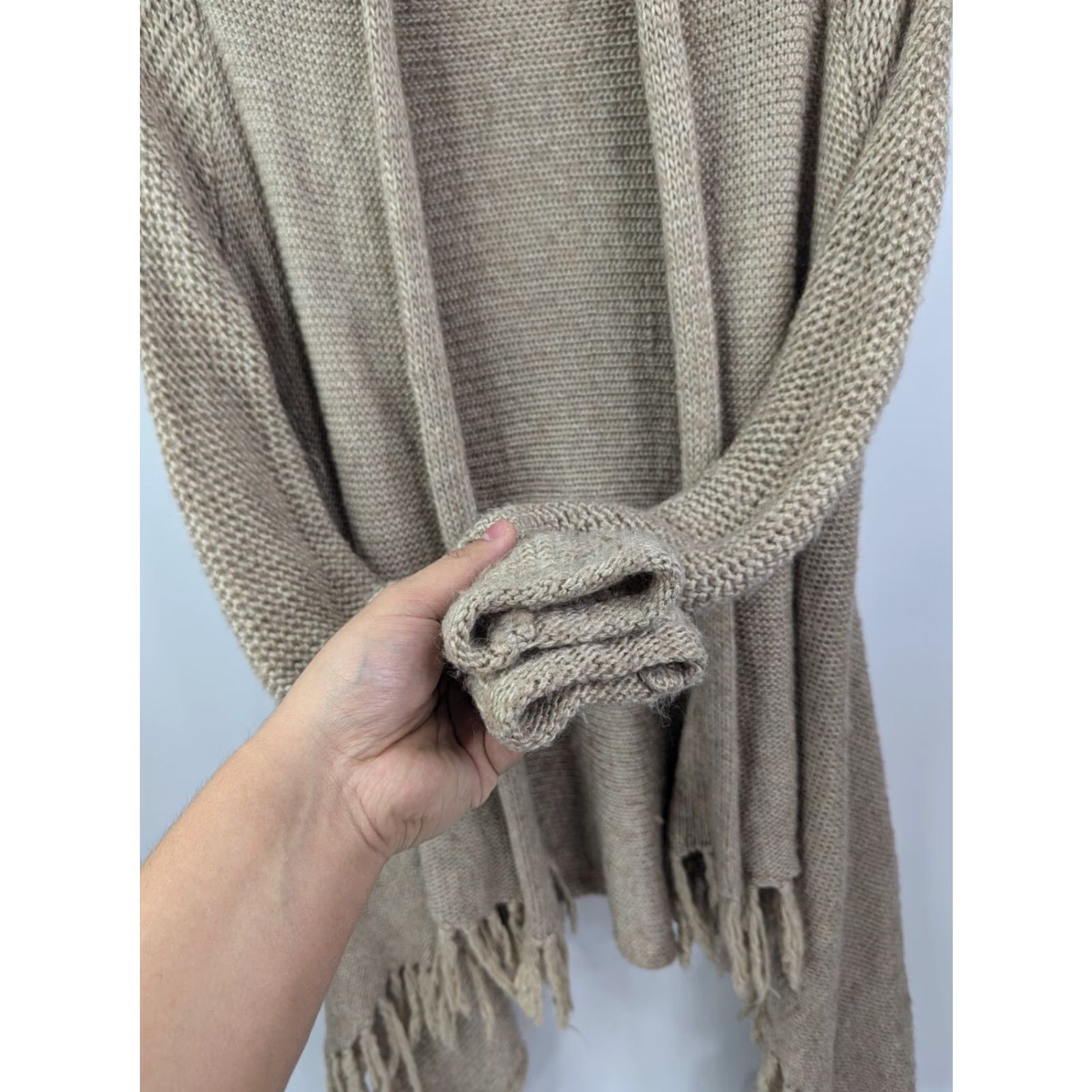 Vintage VINTAGE? (No) Democracy Cardigan Long Sleeve Open Front Fringe Knit Beige Size M Womens Sweater Fringe Hem Cozy Knit Fall Winter Size M / US 6-8 / IT 42-44 - 3 Thumbnail