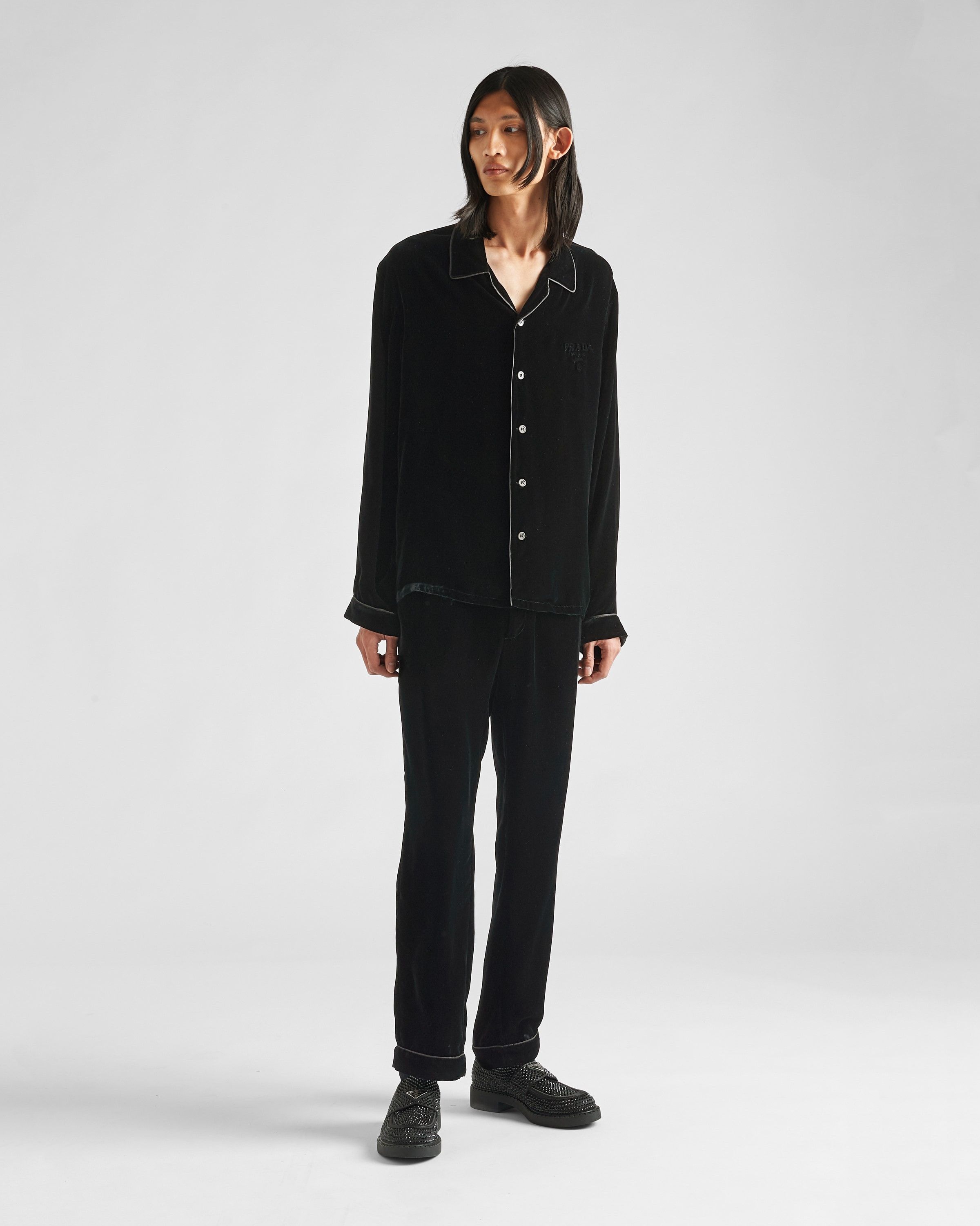 Prada o1la1rc1a0925 Velvet Shirt in Black Size US L / EU 52-54 / 3 - 2 Thumbnail