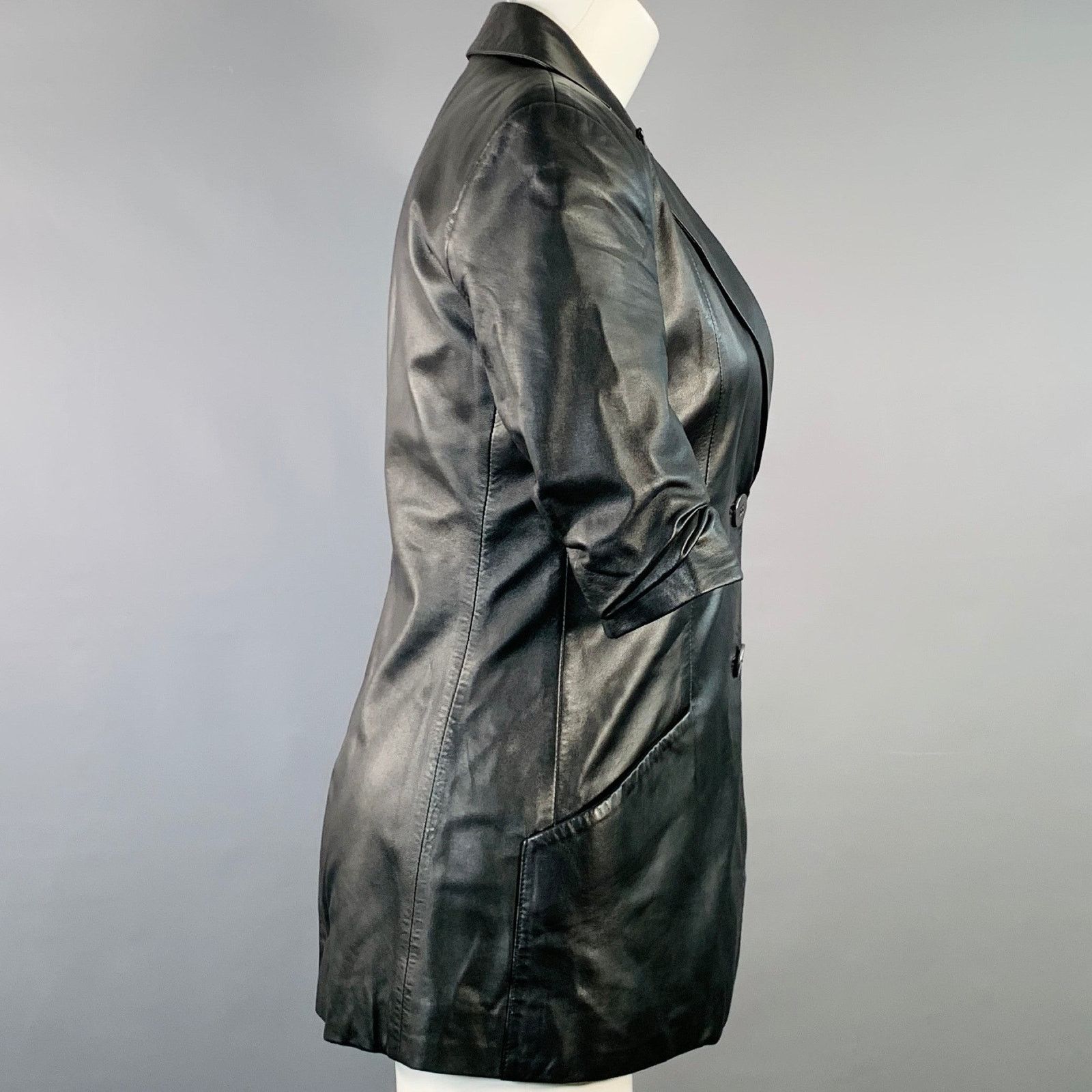 Other ZEYNEP ARCAY Black Leather Lambskin Peak Lapel Jacket Blazer Size XS / US 0-2 / IT 36-38 - 2 Thumbnail