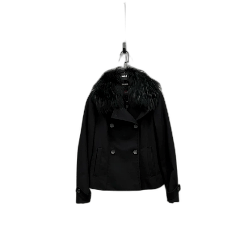 Max Mara Black Double-Breasted Coat with Fur Collar Size US M / EU 48-50 / 2 - 1 Thumbnail