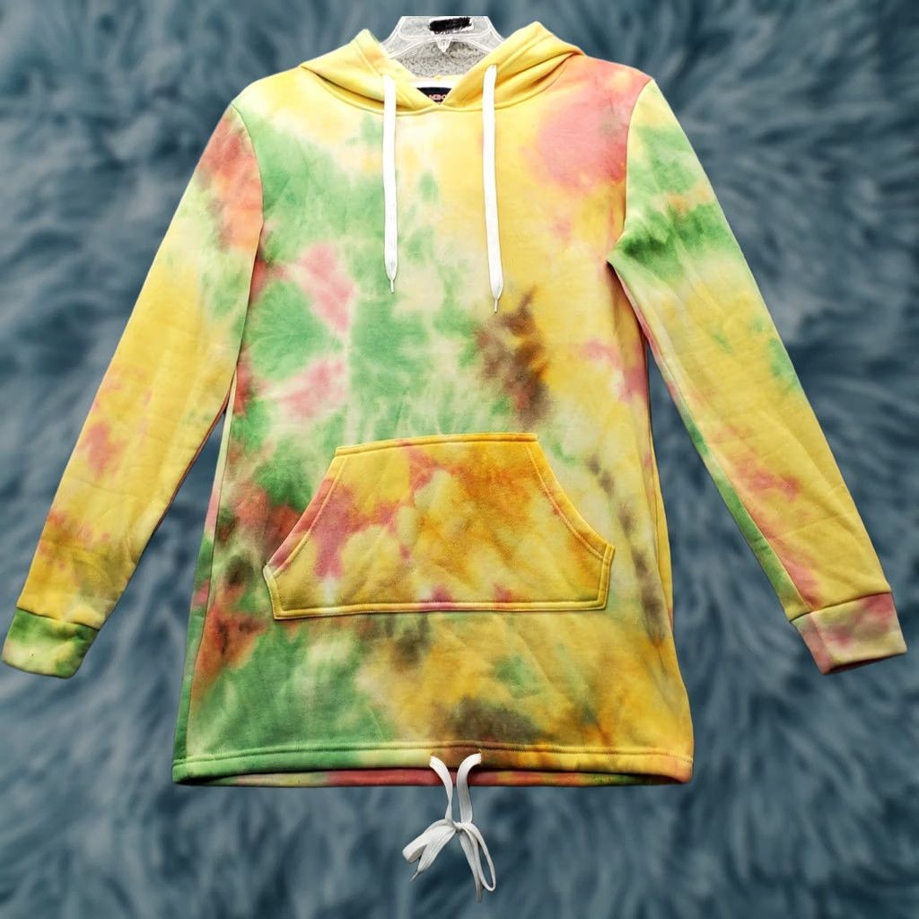 Vintage Bamboo Hoodie Womens L Multi Tie Dye Fleece Lined Hooded Pullover Casual Wear Men/Women Size L / US 10 / IT 46 - 1 Thumbnail
