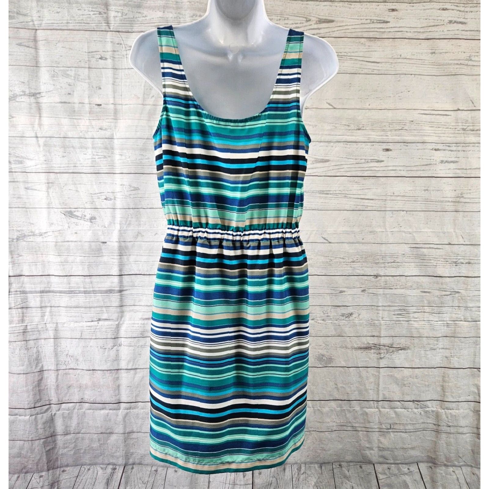 Loft LOFT Ann Taylor Womens Dress Stripe Sleeveless Scoop Neck Blue Green Sz S Short Tank Dress Womens Size S / US 4 / IT 40 - 4 Thumbnail