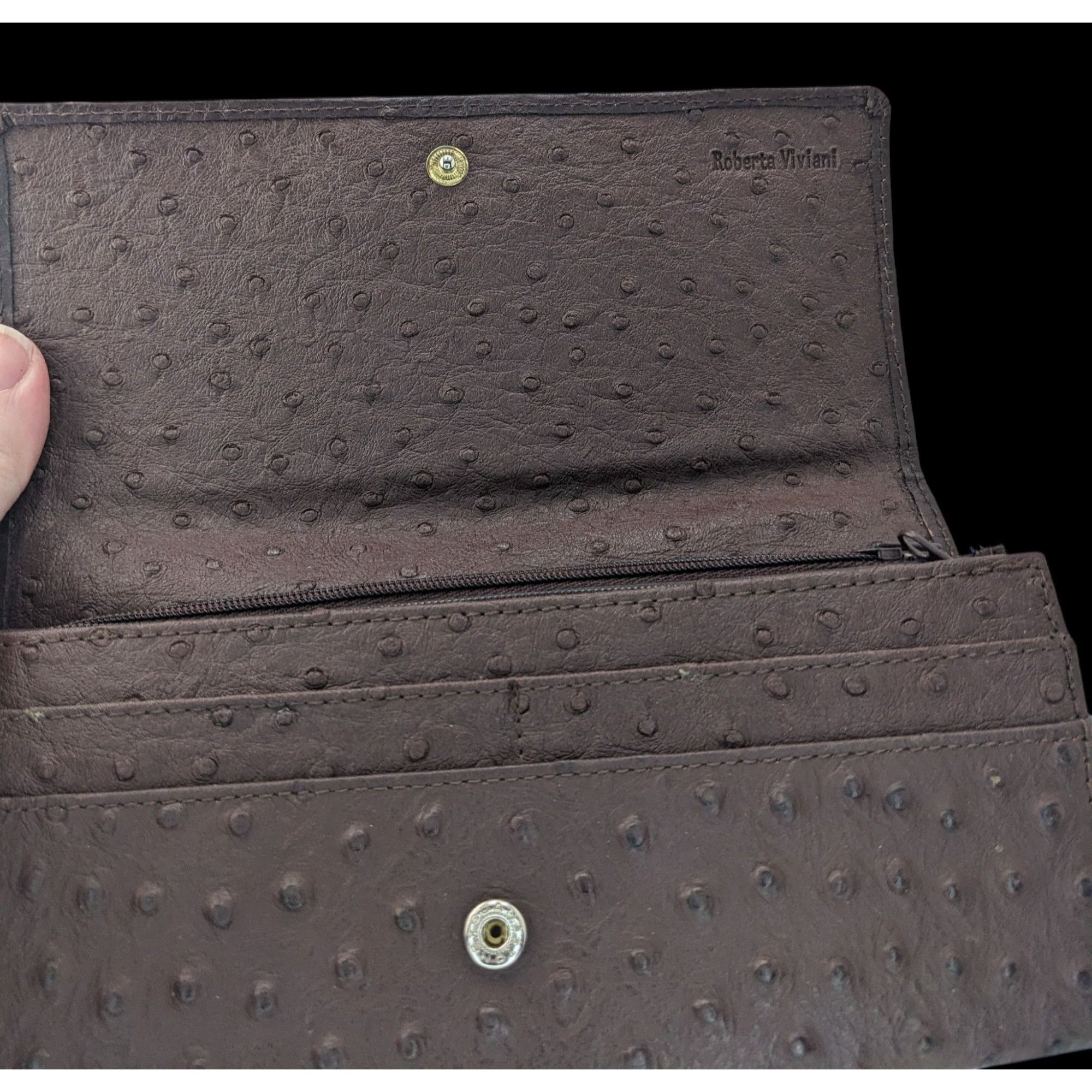 Other Roberta Viviani Ostrich Embossed Leather Wallet With Gold Ac Size ONE SIZE - 3 Thumbnail