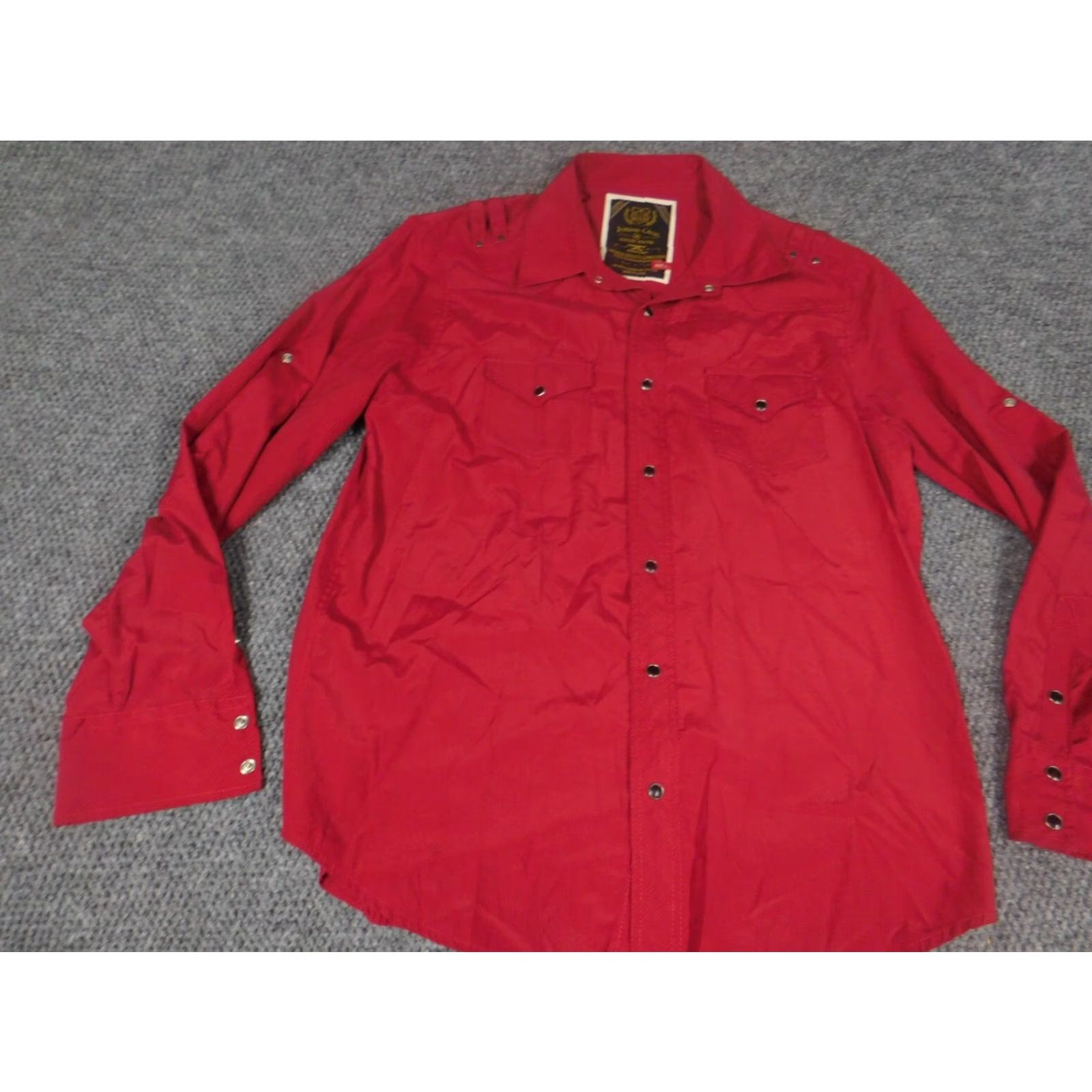Jordan Craig Jordan Craig Mens Shirt Large Red Button Down Vintage Shirt Long Sleeve Casual Knit Nylon Polyester Button-Up Collared Regular Mens Red 80s? Size US L / EU 52-54 / 3 - 2 Thumbnail