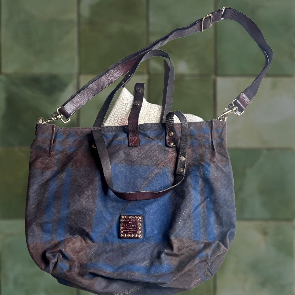 Campomaggi VINTAGE Campomaggi Tote Bag Crossbody Blue Brown Canvas Leather Teodorano Italian Large Womens Size ONE SIZE - 1 Thumbnail