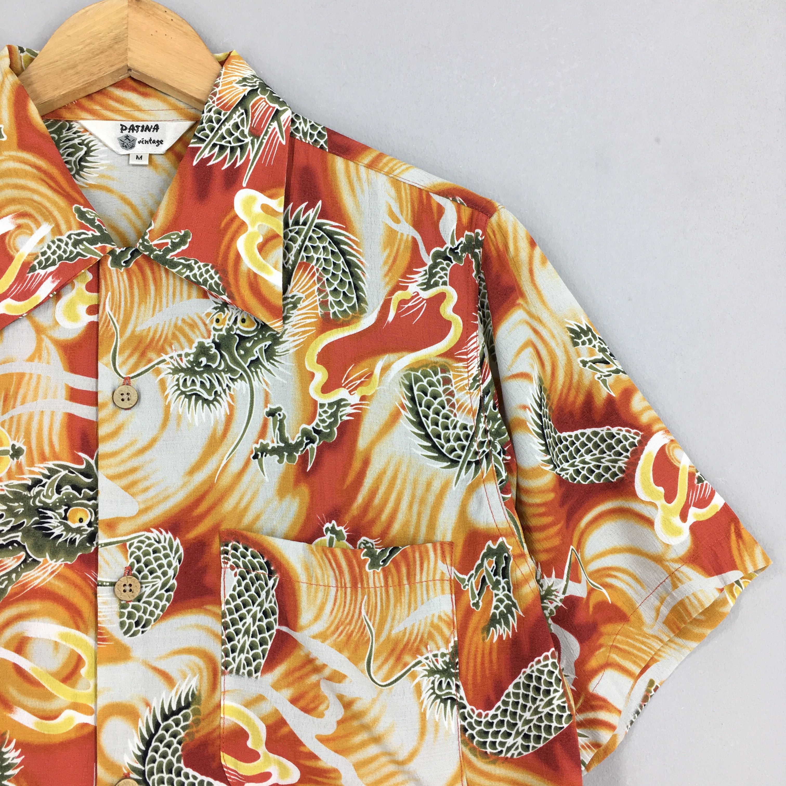 Vintage Vintage 1980s Hawaiian Japanese Dragon Orange Rayon Shirt M Size US M / EU 48-50 / 2 - 2 Thumbnail