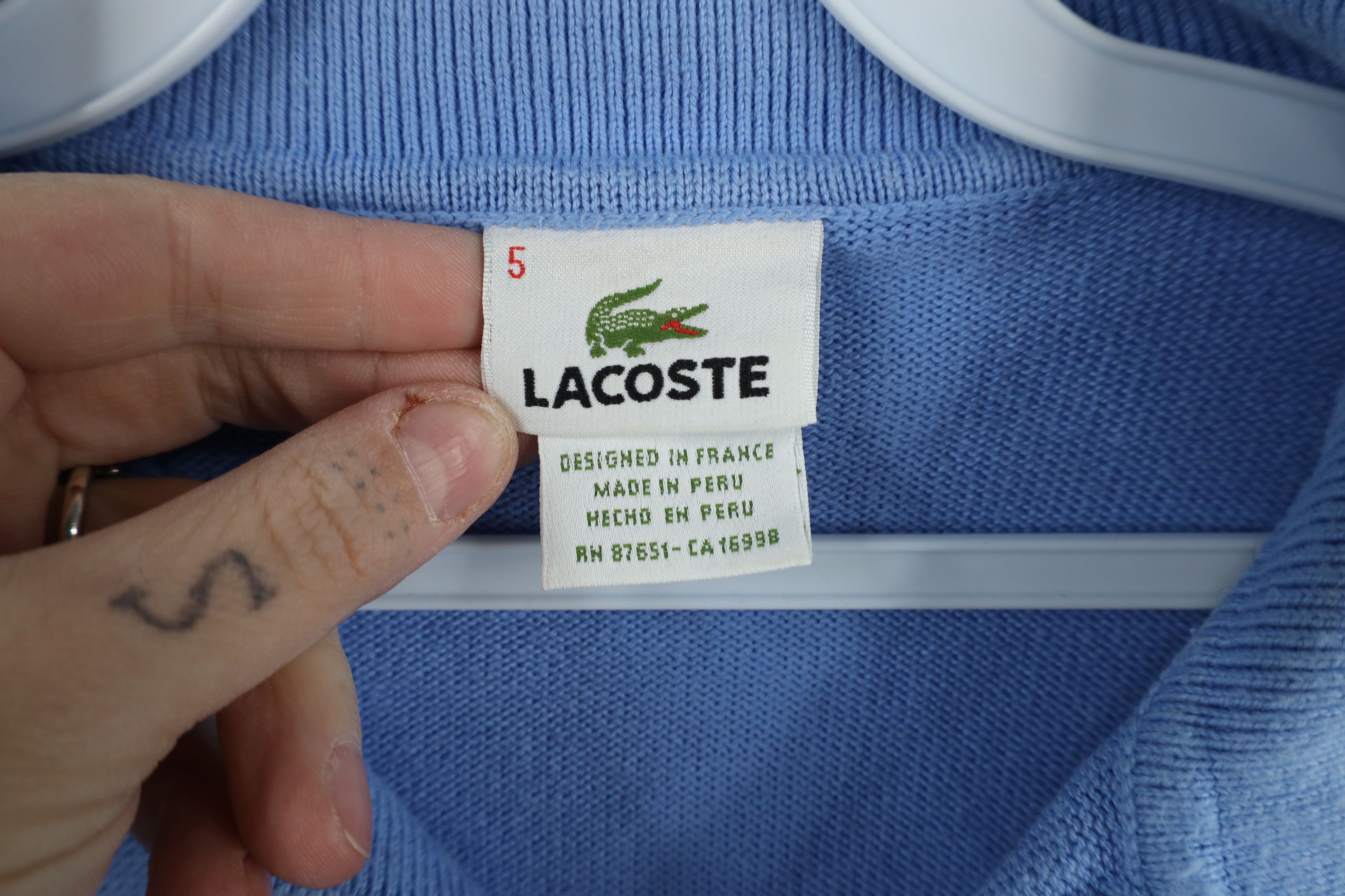 Lacoste × Vintage Vintage 90s Lacoste Croc Logo Knit Collared Sweater Blue Size US L / EU 52-54 / 3 - 8 Thumbnail