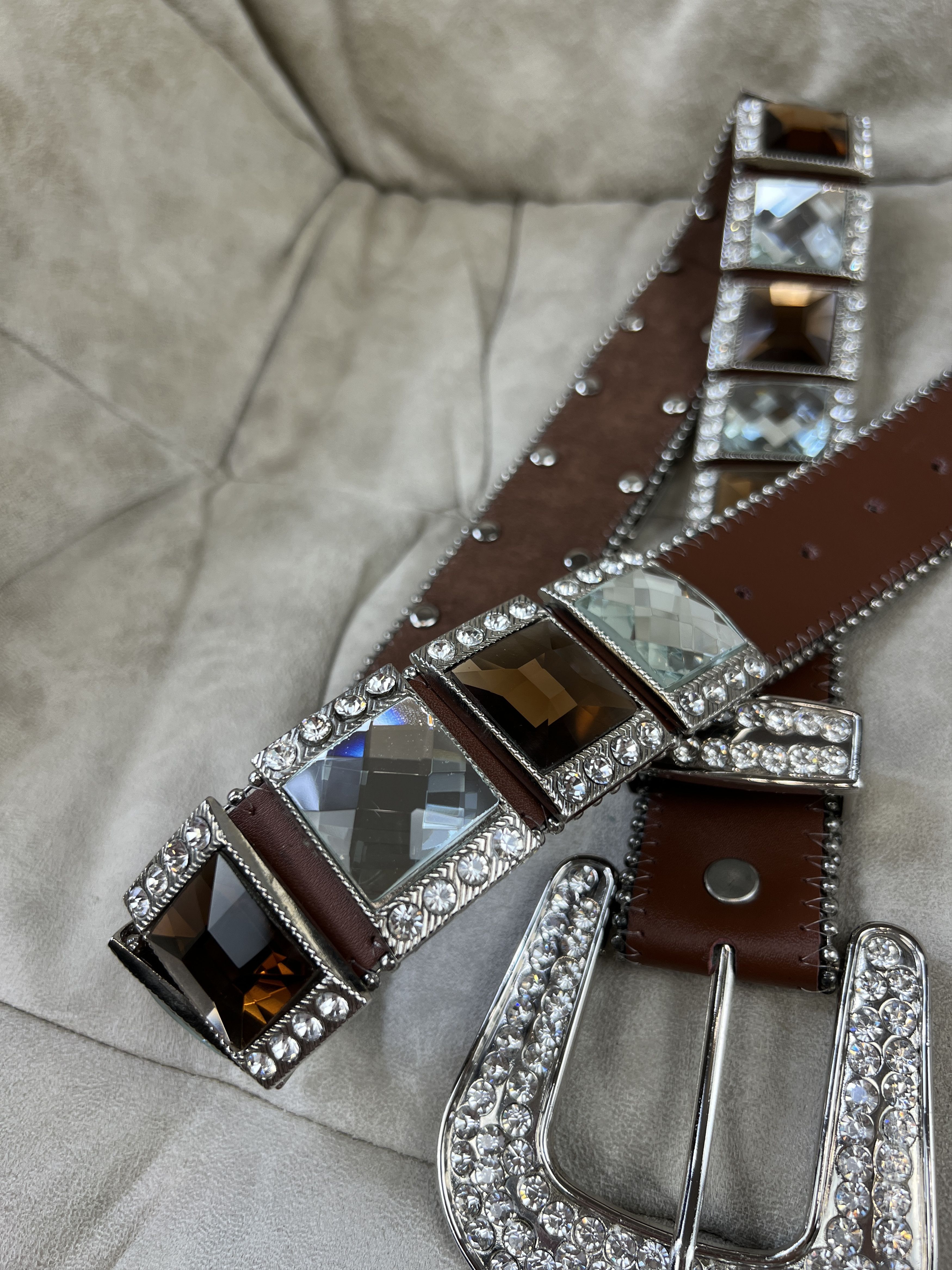 Vintage Y2K Heavy Rhinestones Crystals Leather Belt BB Simon Style Size ONE SIZE - 12 Thumbnail