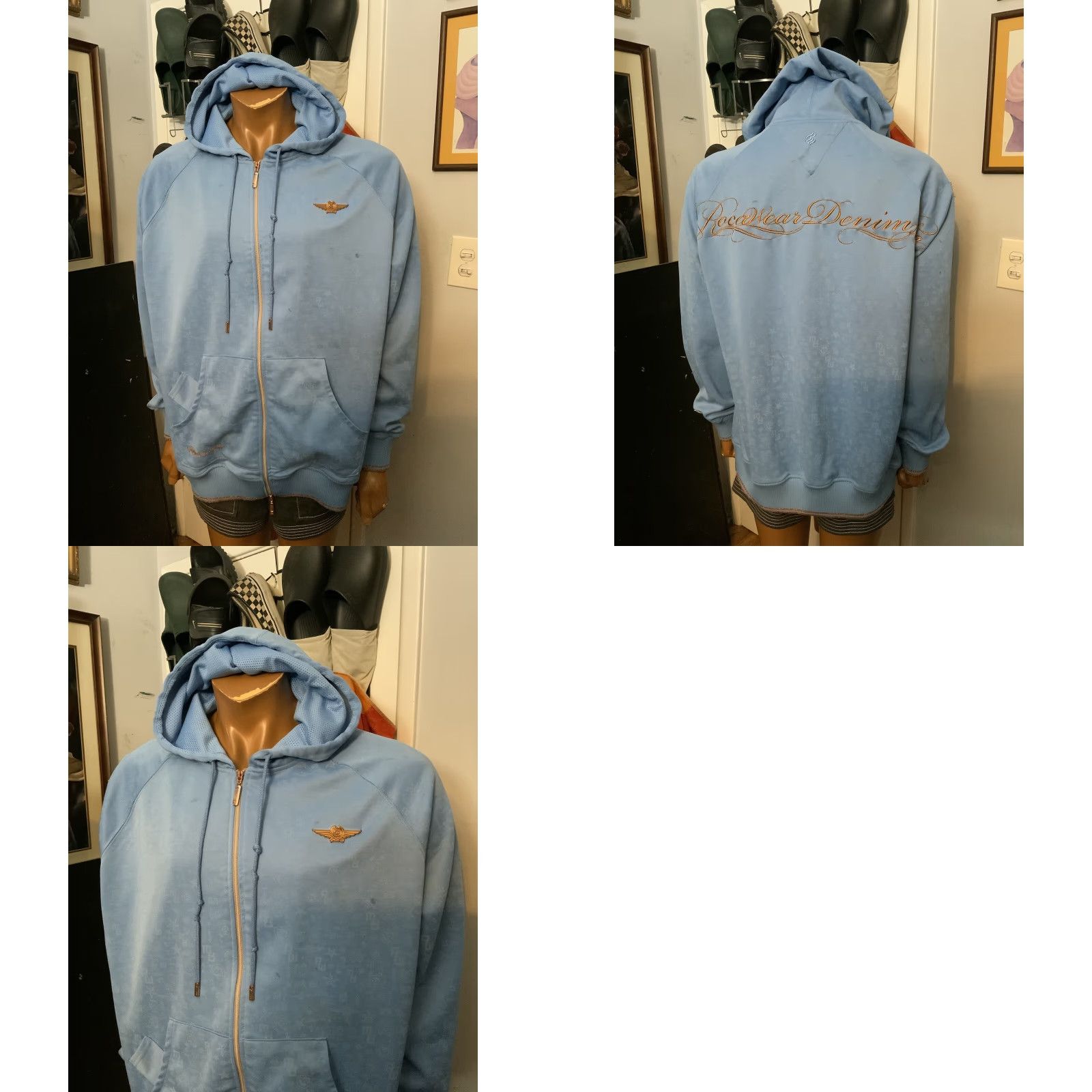 Rocawear VINTAGE Rocawear Denim Co Flight Wings AOP Zip Blue Hoodie XL Mens Size US XL / EU 56 / 4 - 9 Thumbnail