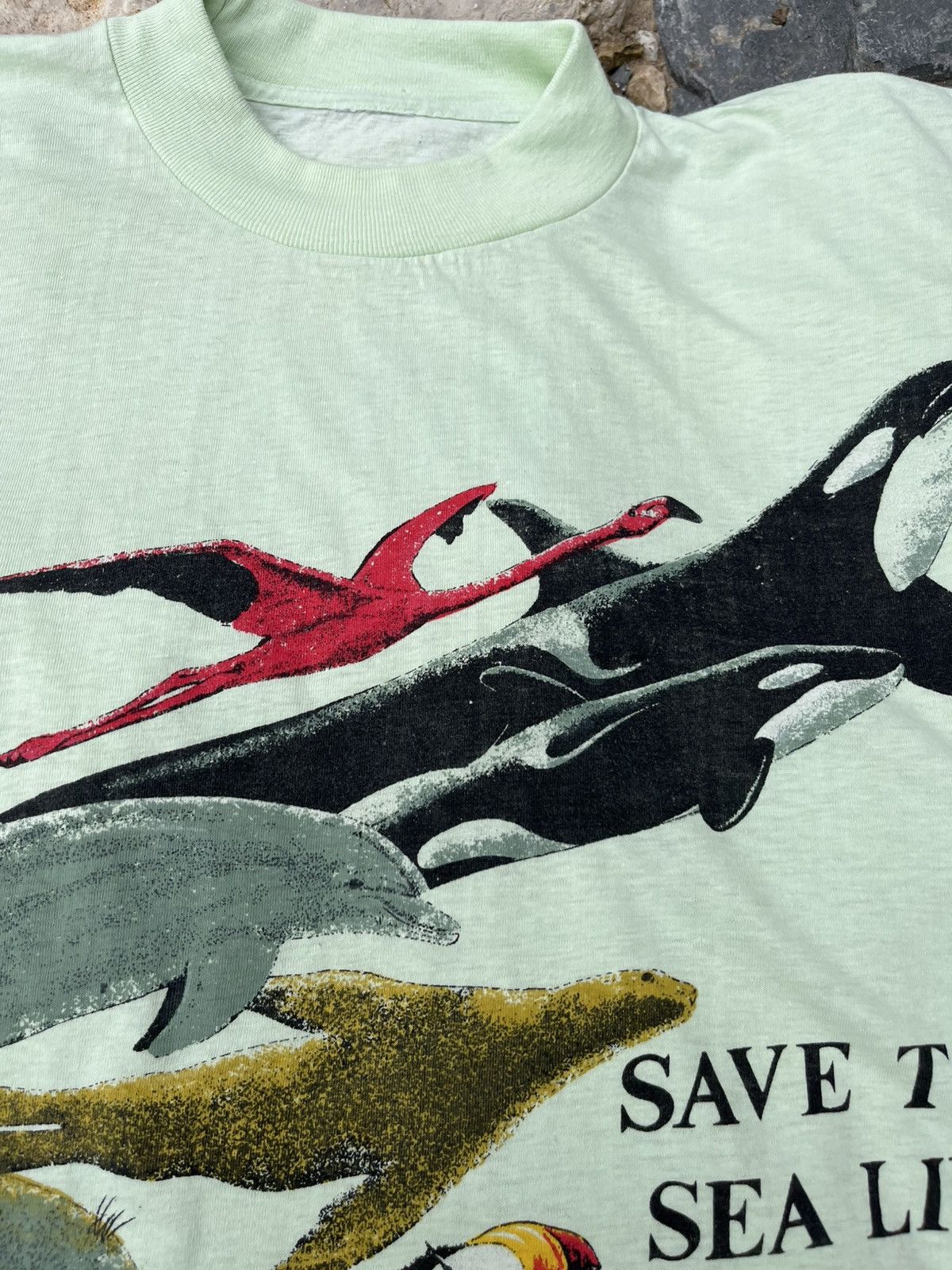 Vintage Vintage 80s Save the sea live animal single stitch t-shirt Size US M / EU 48-50 / 2 - 10 Thumbnail