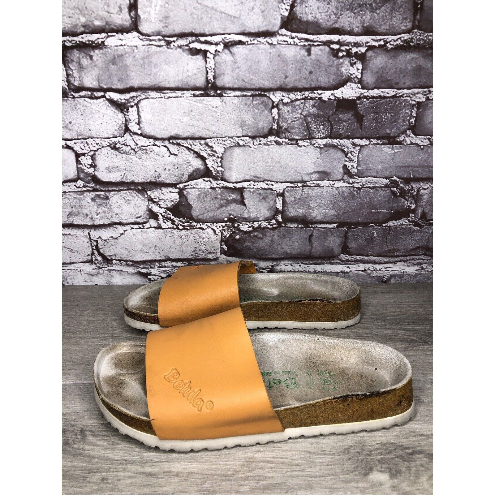Birkenstock Betula Birkenstock Orange Leather Cork Strap Slide Sandals W Size US 8.5 / IT 38.5 - 4 Thumbnail