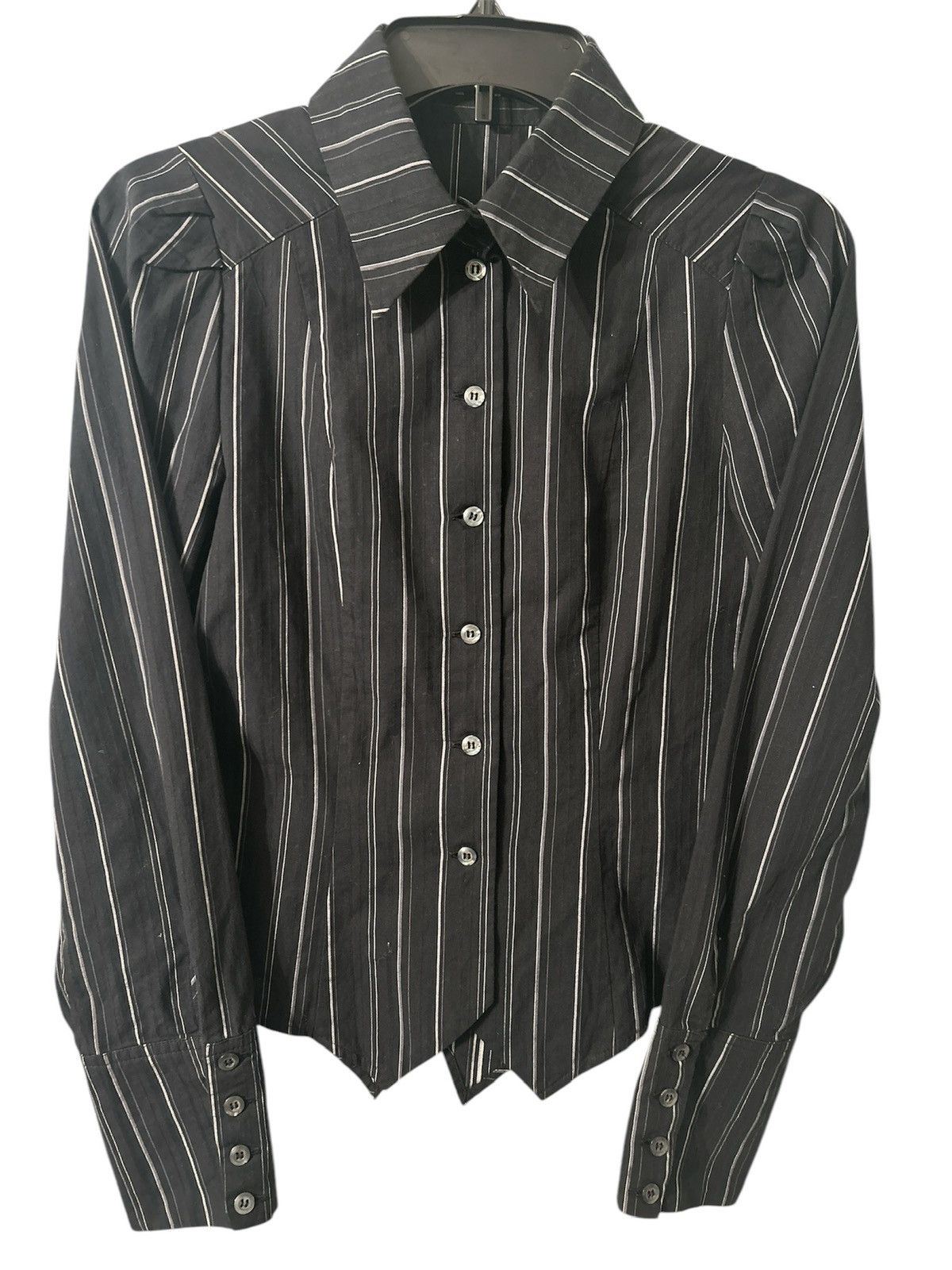 If Six Was Nine Black Peace Now Pinstripe Ruffle Button Up Size US M / EU 48-50 / 2 - 3 Thumbnail