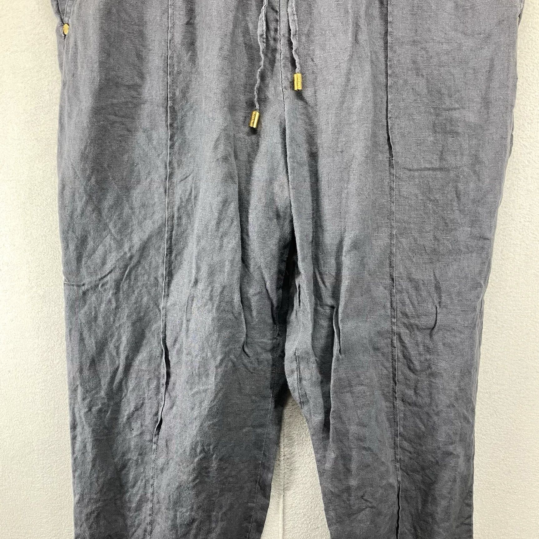 Ellen Tracy VINTAGE Ellen Tracy Jogger Pants Women's S Gray Linen Drawstring Elastic Waist Pockets 100% Linen Tapered Leg Modern Boho Beach 90s Womens Size 28" / US 6 / IT 42 - 7 Thumbnail