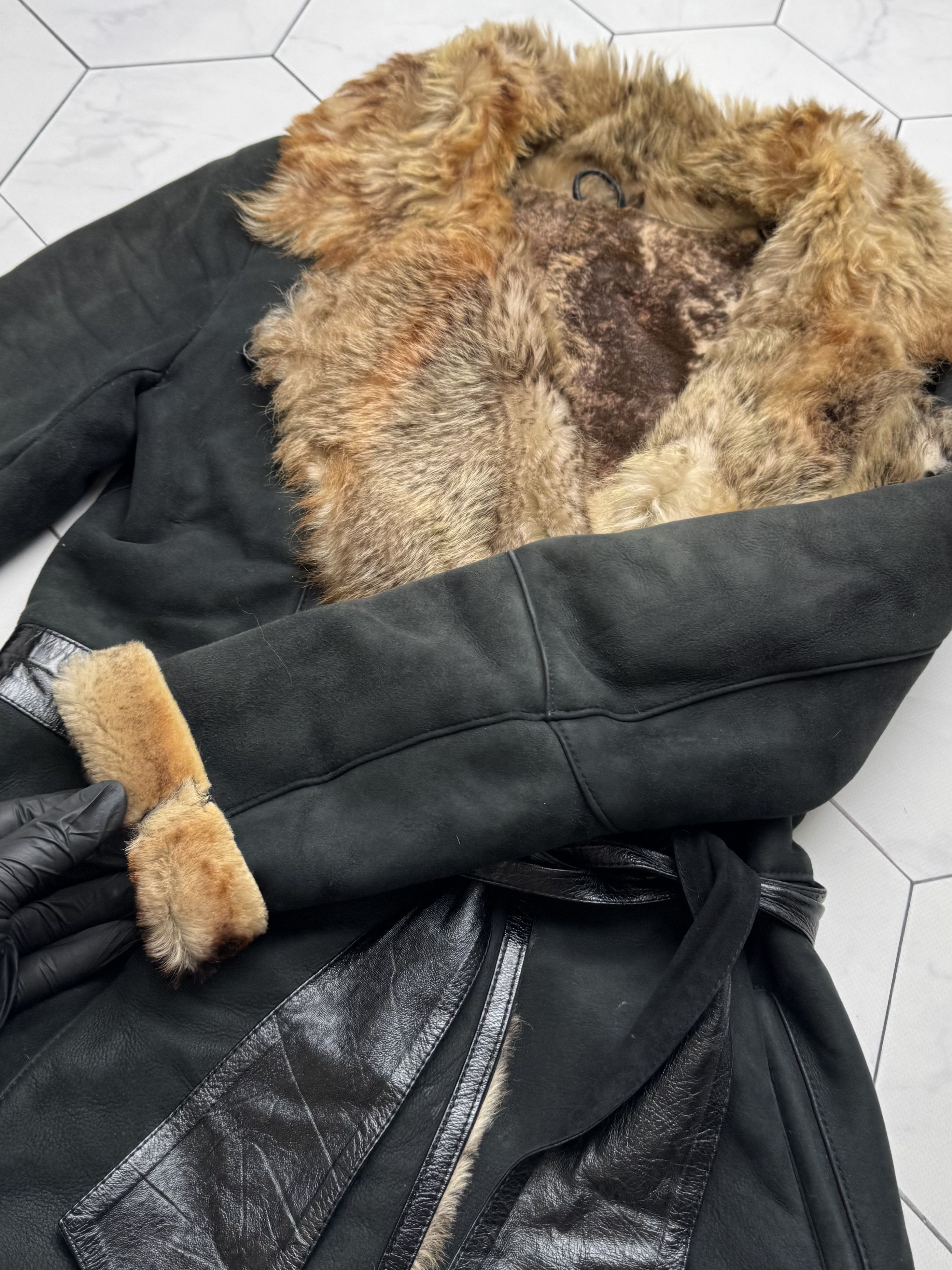 Japanese Brand Vintage Real Sheepskin Hooded Coat With Belt (B550)E2D15 Size XS / US 0-2 / IT 36-38 - 6 Thumbnail