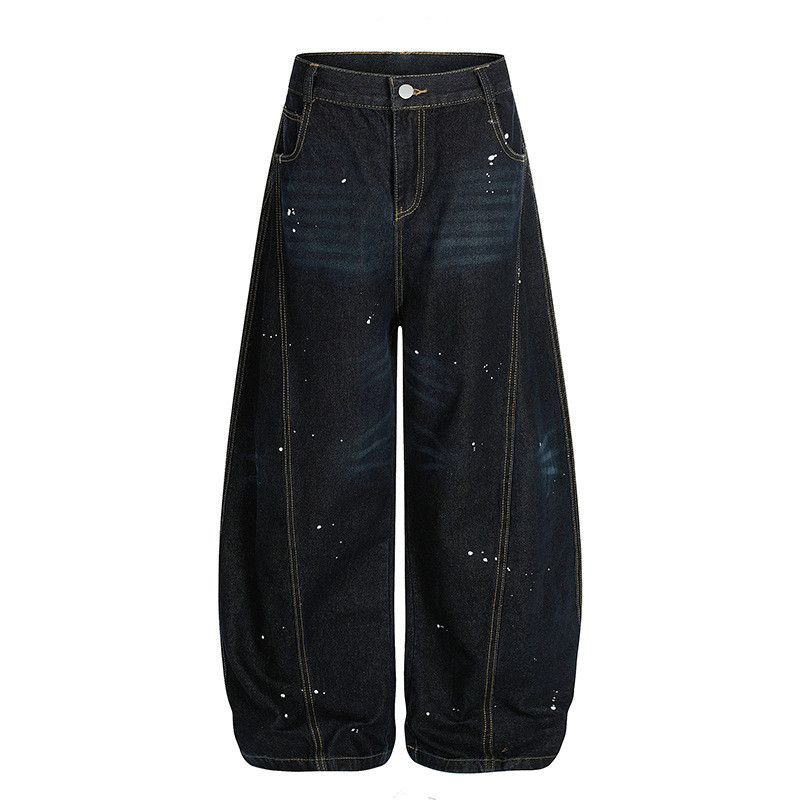 Vintage Retro street ink splatter wash wide-leg jeans loose fit Size US 32 / EU 48 - 1 Thumbnail