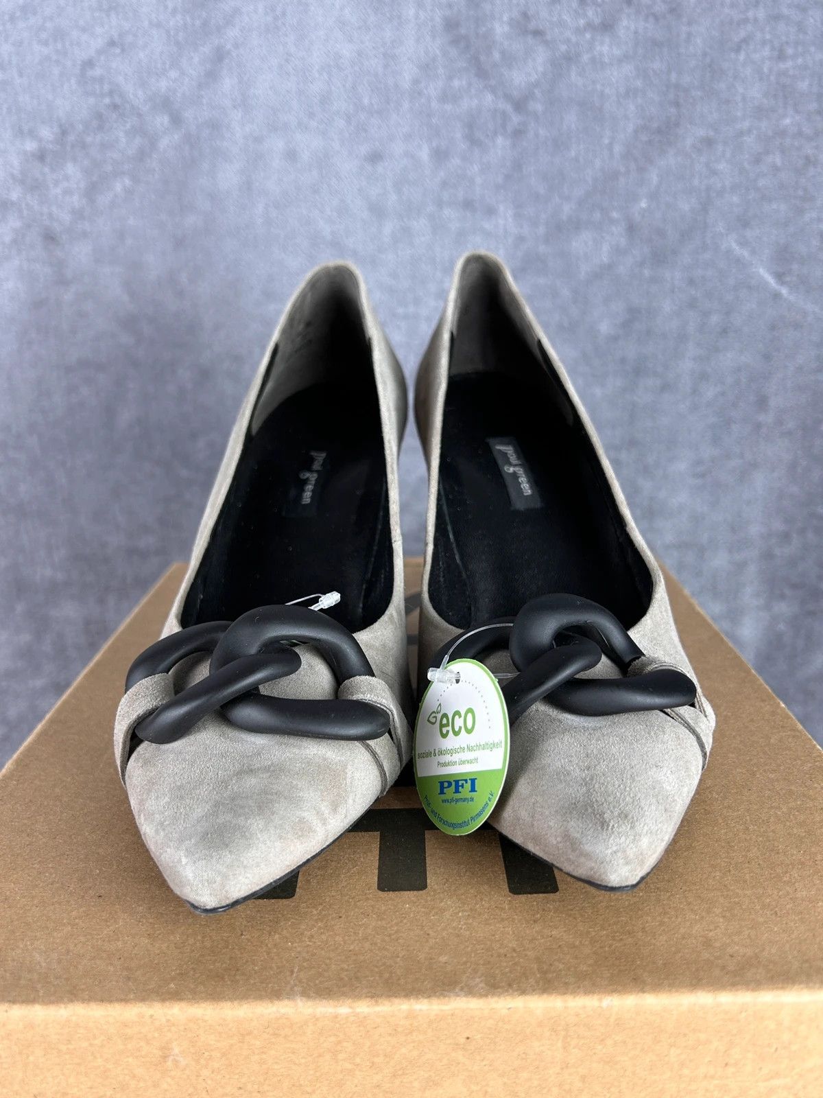 Designer Paul Green heels grey suede with chain Size US 7.5 / IT 37.5 - 5 Thumbnail