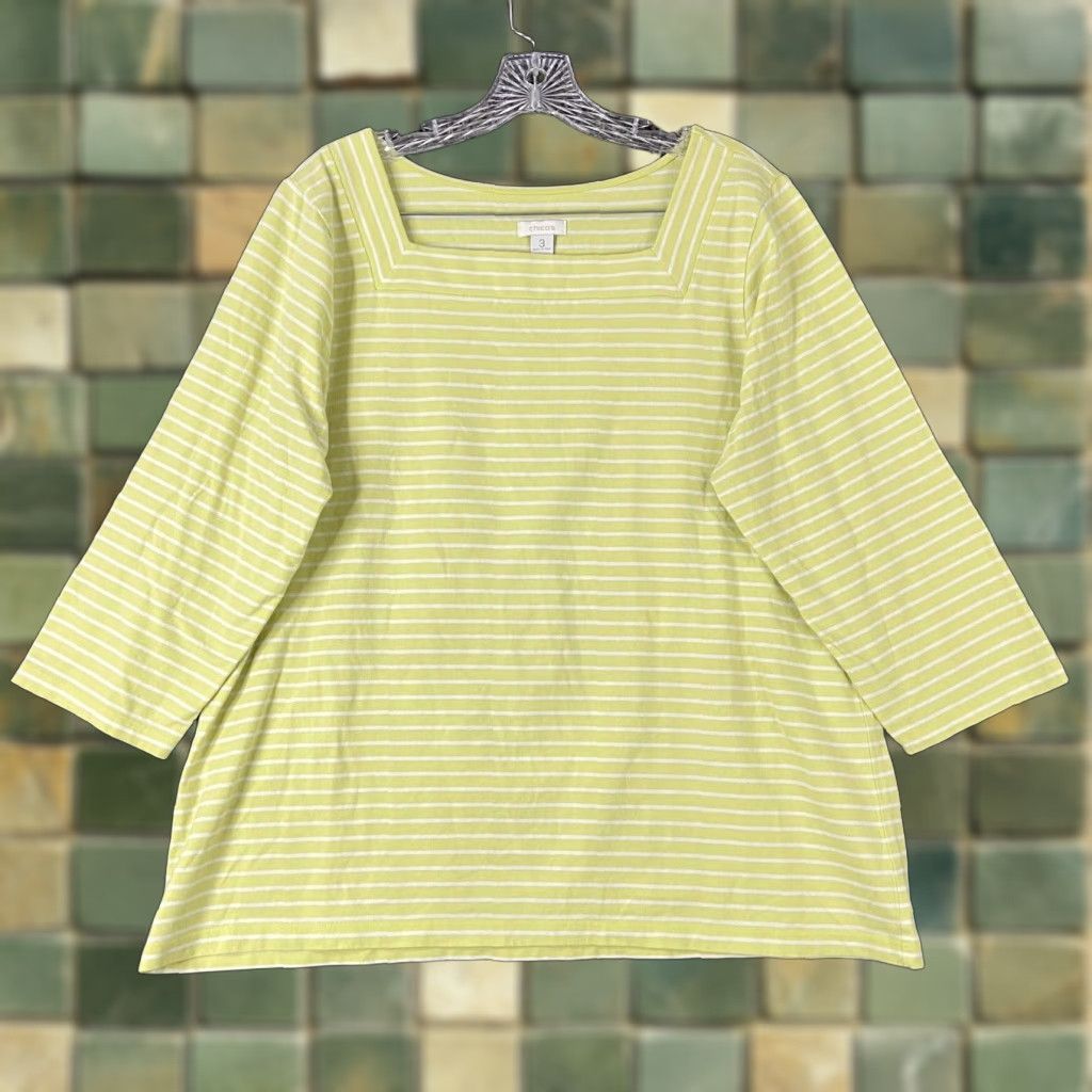 Vintage VINTAGE Chico's Blouse Plus Size 3 Green White Striped 3/4 Sleeve Womens Size XS / US 0-2 / IT 36-38 - 1 Thumbnail