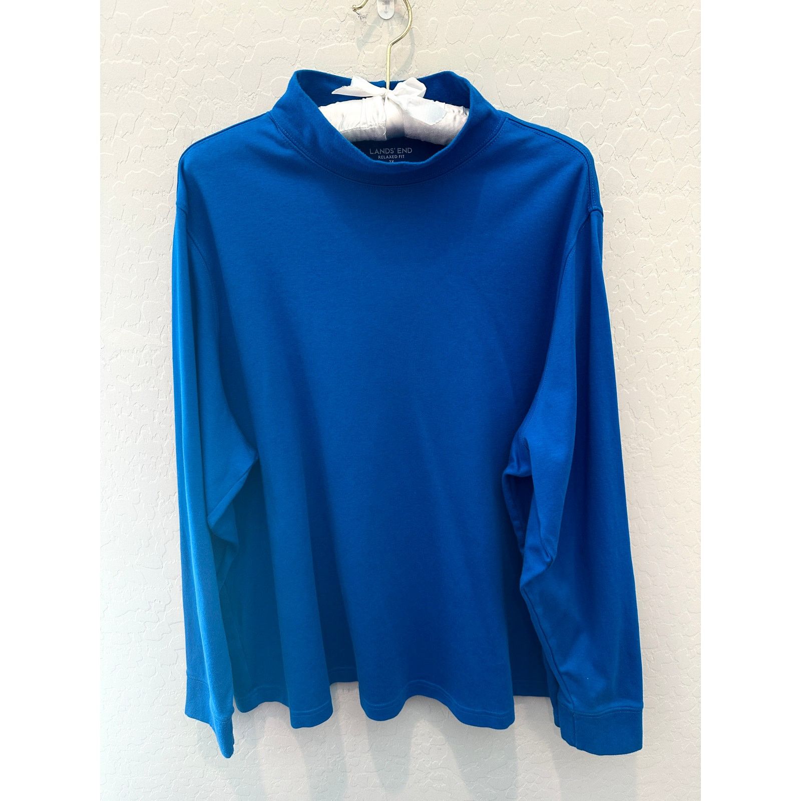 Lands' End LANDS END Electric Blue Relax Fit Mock Neck Long Sleeve Top Size XXL / US 16-18 / IT 52-54 - 1 Thumbnail