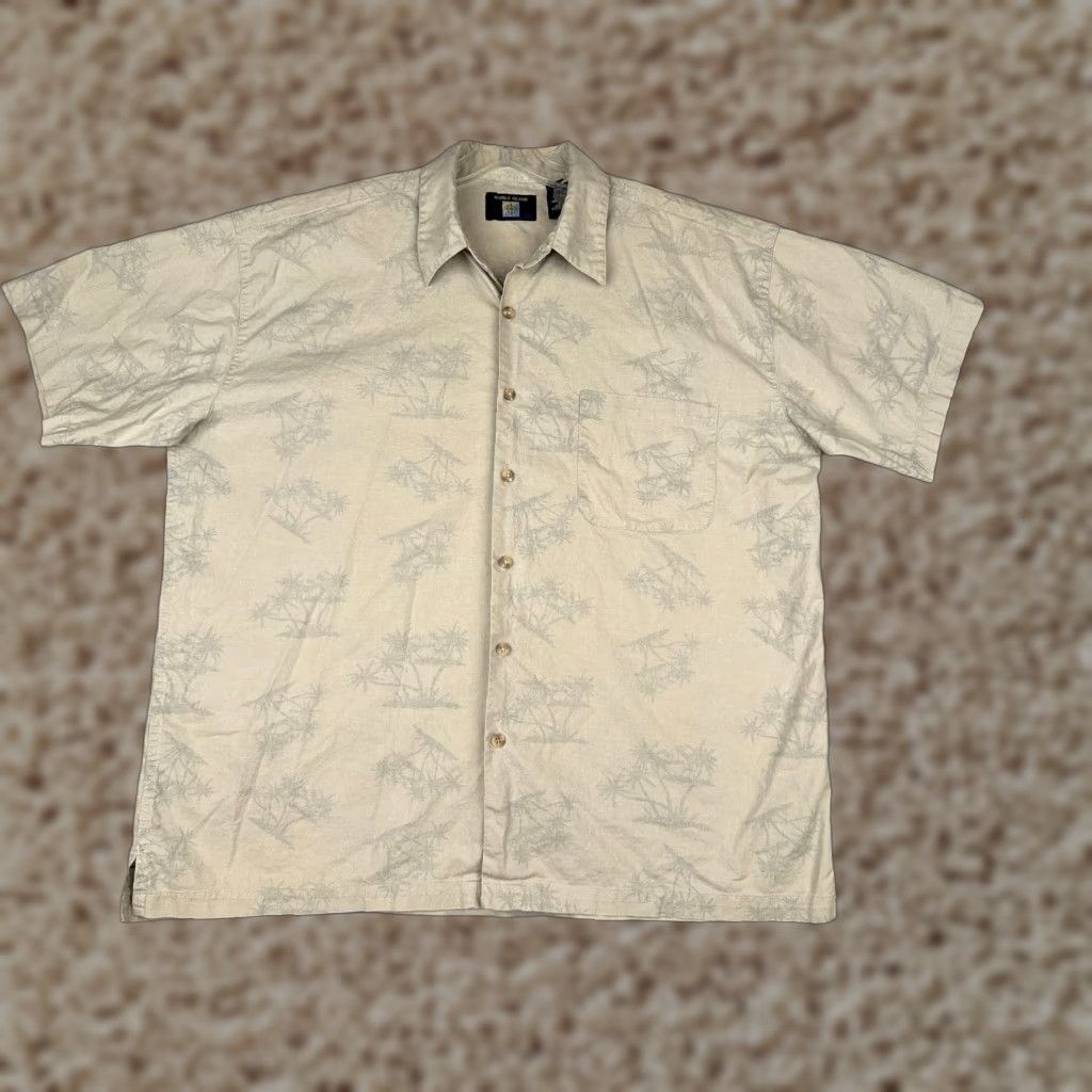 Vintage VINTAGE World Island Shirt Men XL Beige Palm Tree Button Hawaiian 100% Cotton Size US XL / EU 56 / 4 - 1 Thumbnail