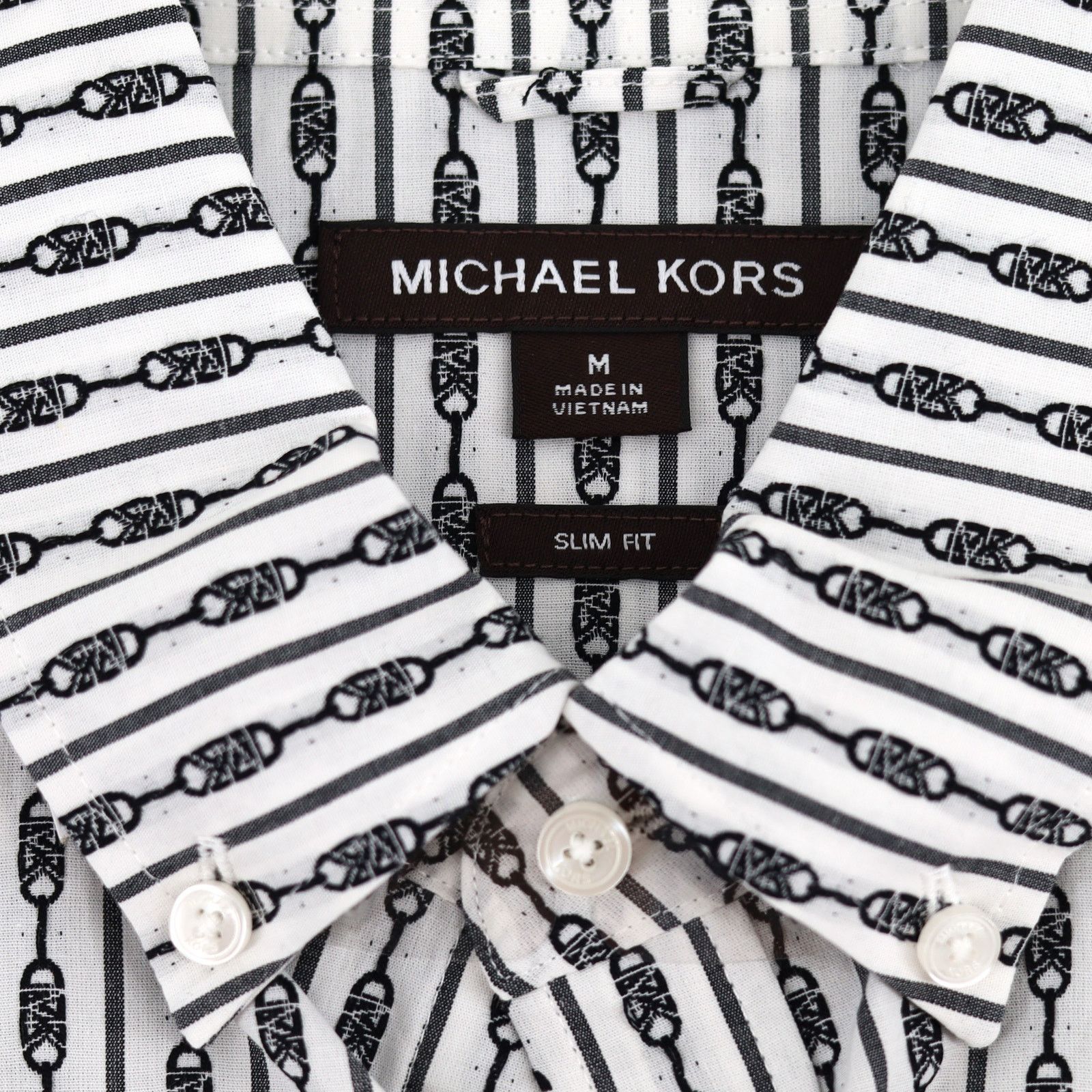 Michael Kors Michael Kors Men's White/Black Slim Fit Button Shirt Size M Size US M / EU 48-50 / 2 - 6 Thumbnail