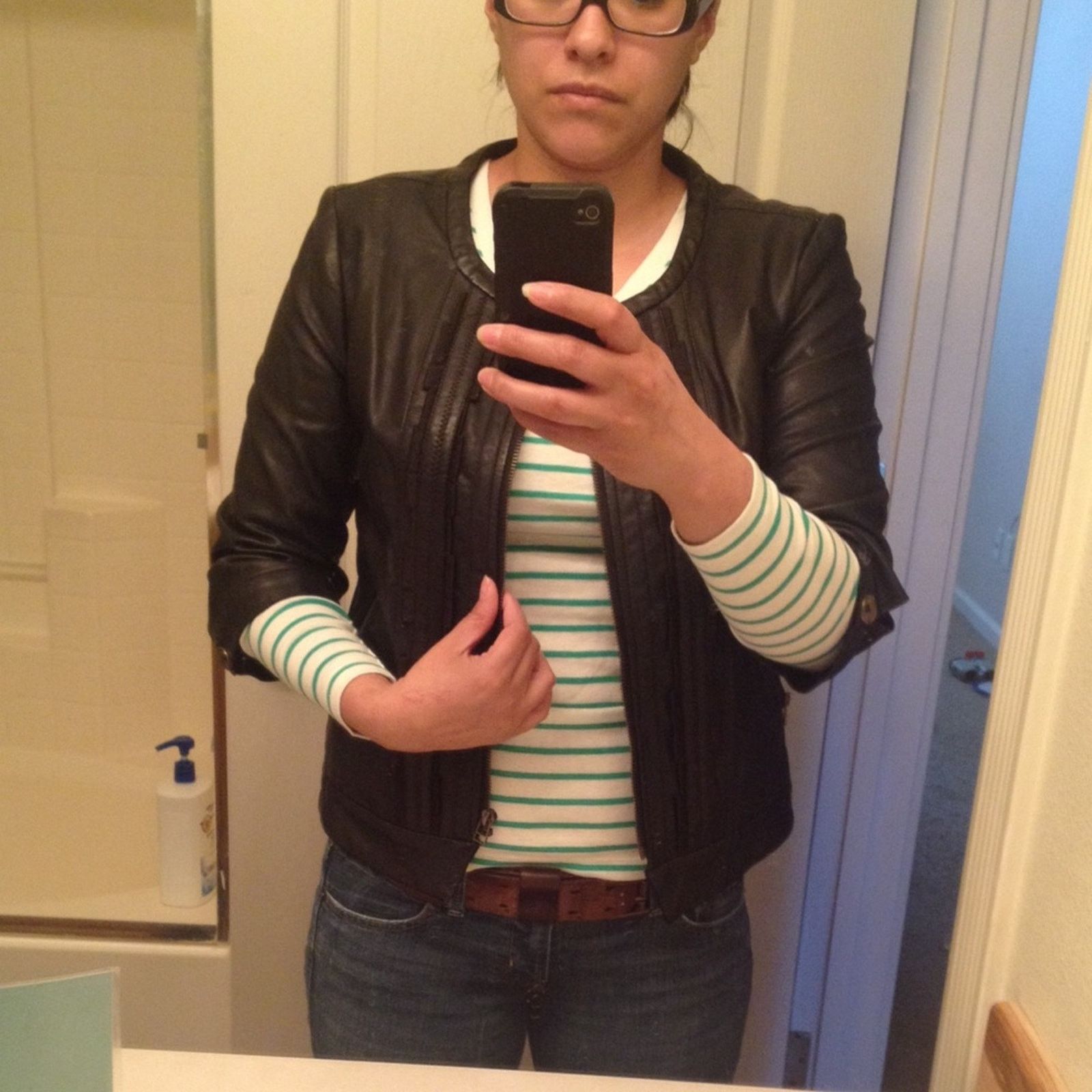 Other Faux leather zip front 3 quarter sleeve button accent jacket Size S / US 4 / IT 40 - 1 Thumbnail