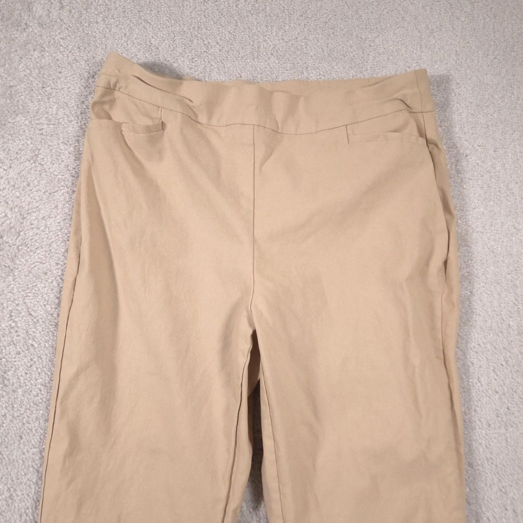Vintage Chico's Pants Womens 10 Petite Khaki Ankle Button Hem Pull-On Slim Stretch Chino Pants Size 32" / US 10 / IT 46 - 3 Thumbnail