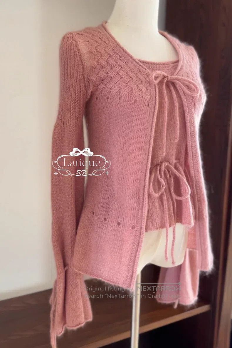 Valentino Valentino Bean paste pink drawstring lace-up knit cardigan Size S / US 4 / IT 40 - 2 Thumbnail