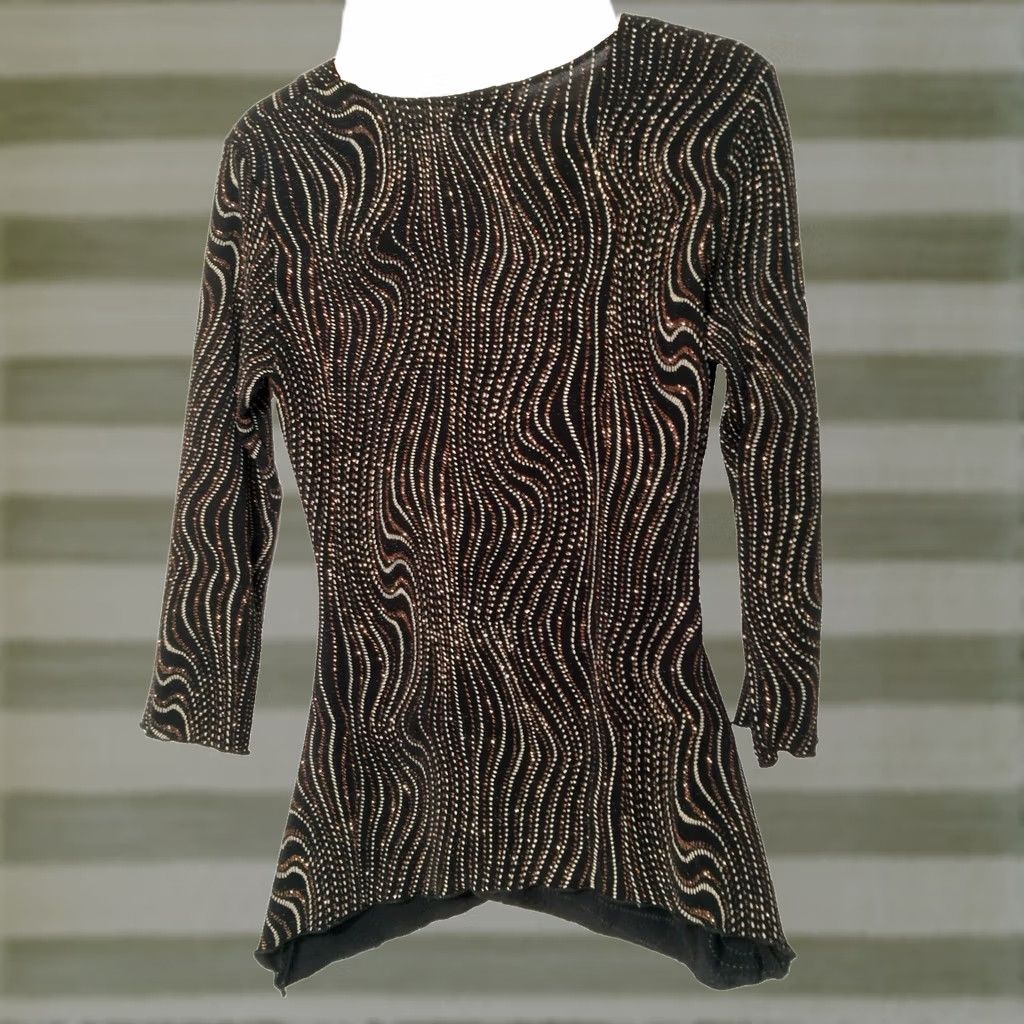 Vintage VINTAGE Dressbarn Collection Shirt Small Black Metallic Stretch Long Sleeve Women XS? (No, keep S) Size S / US 4 / IT 40 - 1 Thumbnail