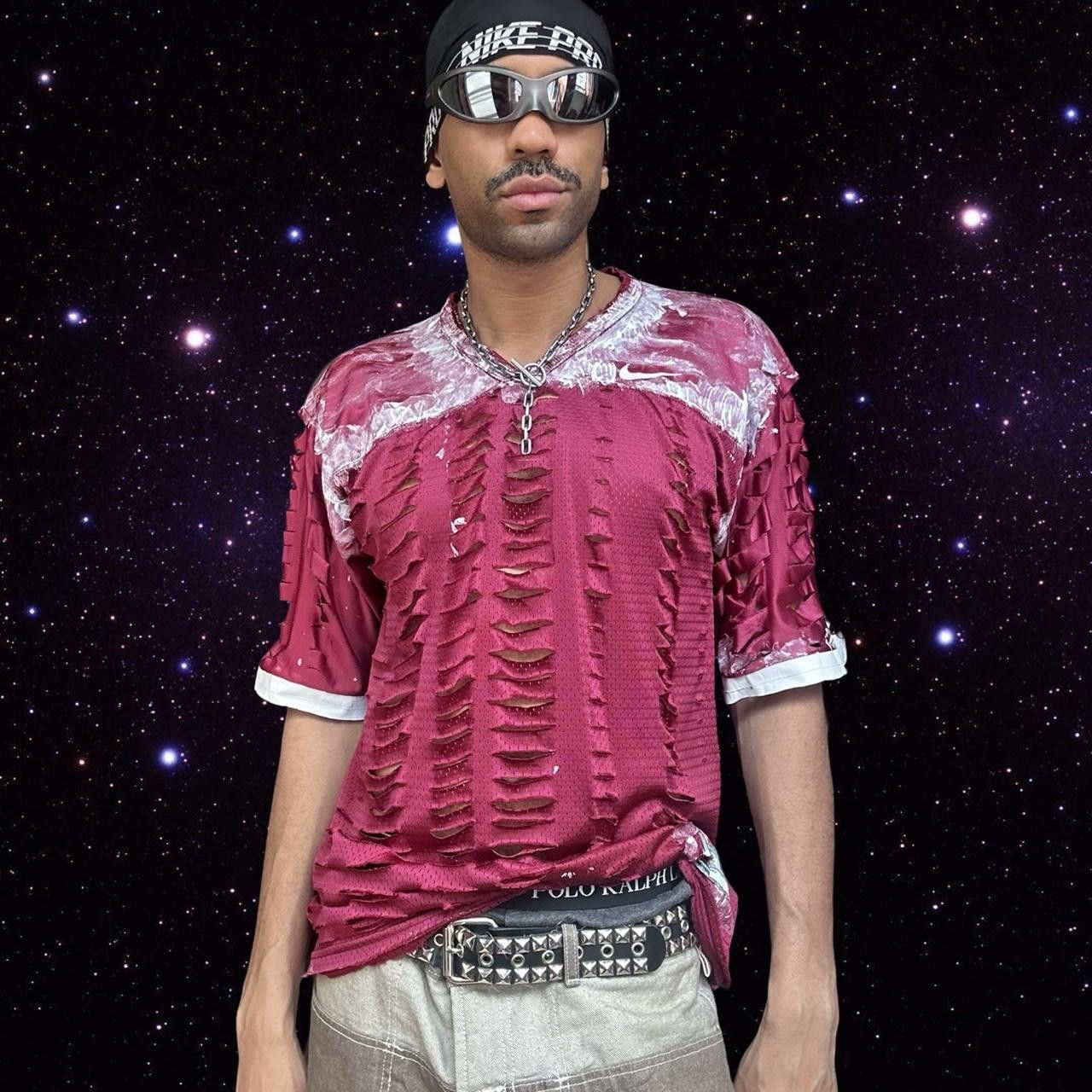 Nike ASTROBOI* X Nike Maroon Mesh Painterly Jersey T-shirt- Large Size US L / EU 52-54 / 3 - 1 Thumbnail