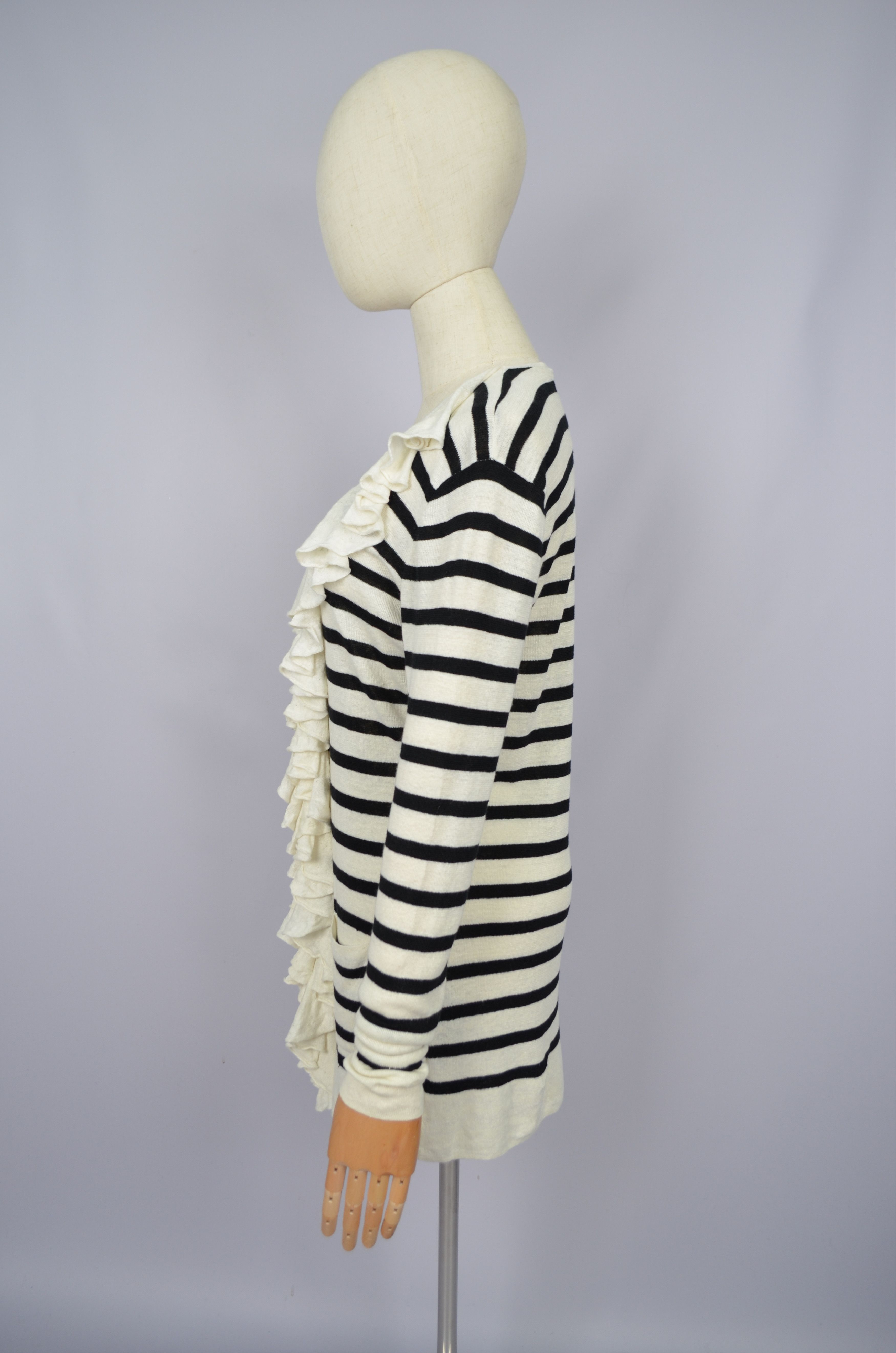 Ralph Lauren 100% Linen Knit Ribbed Trim Ruffled Cardigan