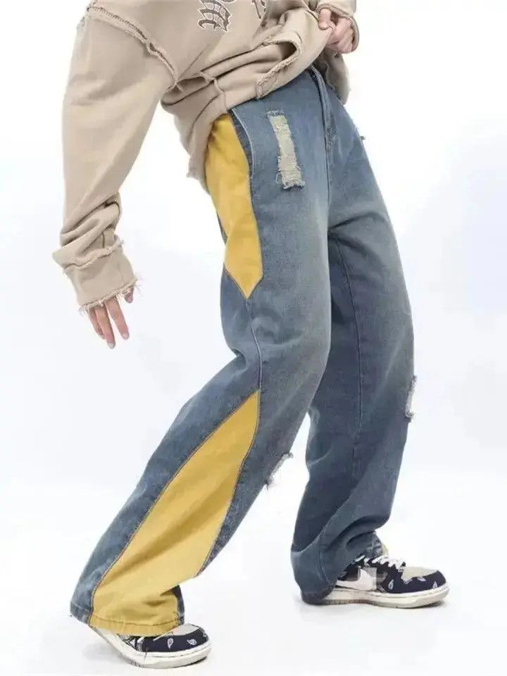 Japanese Brand Cyber Y2K Fashion Contrast Color Spliced Baggy Ripped Jeans Size US 32 / EU 48 - 4 Thumbnail