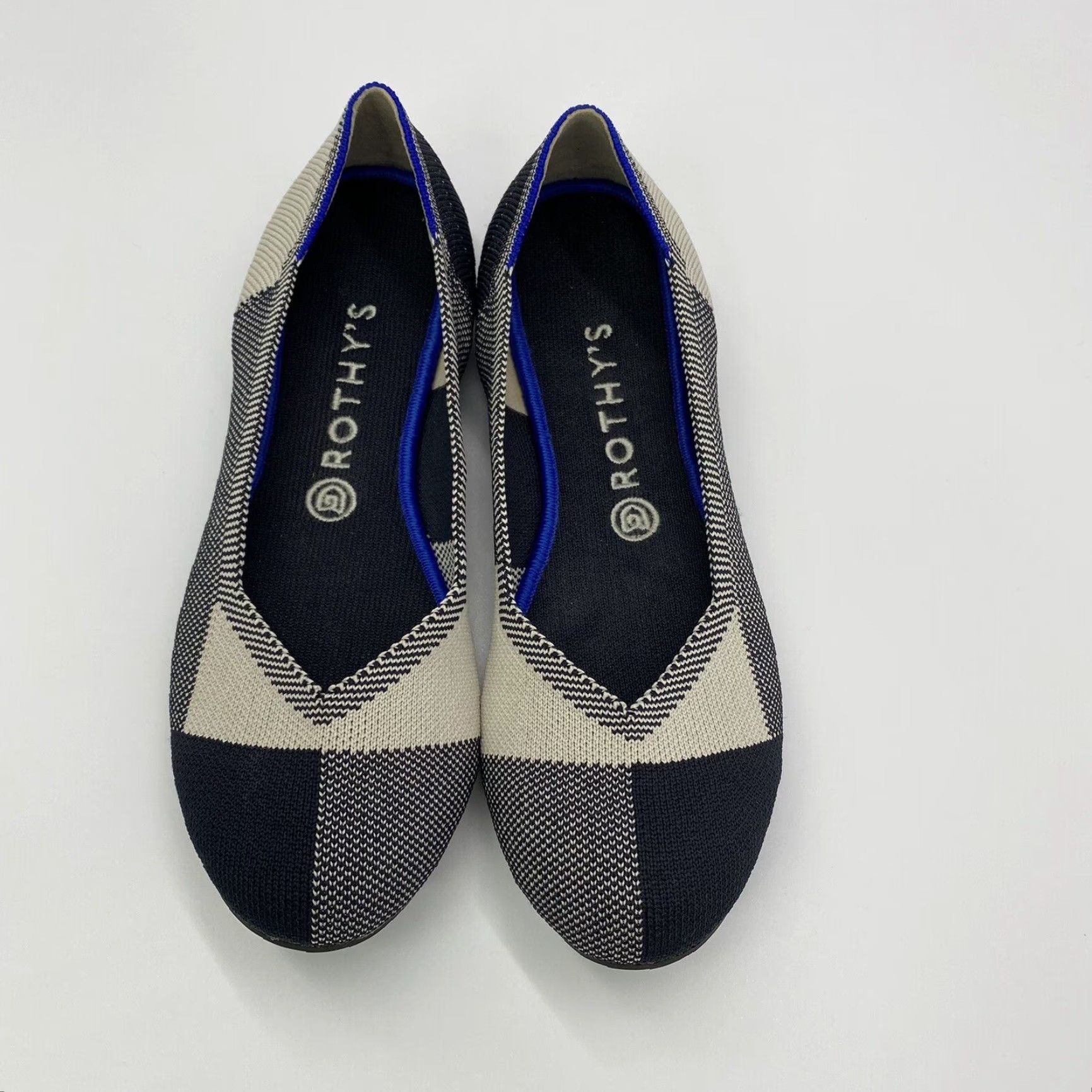 Rothy's ROTHY'S The Flat Round Toe Slip-On Ballet Flat Plaid Black/Cream Women 9 UK 40 EU 7 AU Cap Toe Recycled Material Vintage? No Size US 6.5 / IT 36.5 - 2 Thumbnail