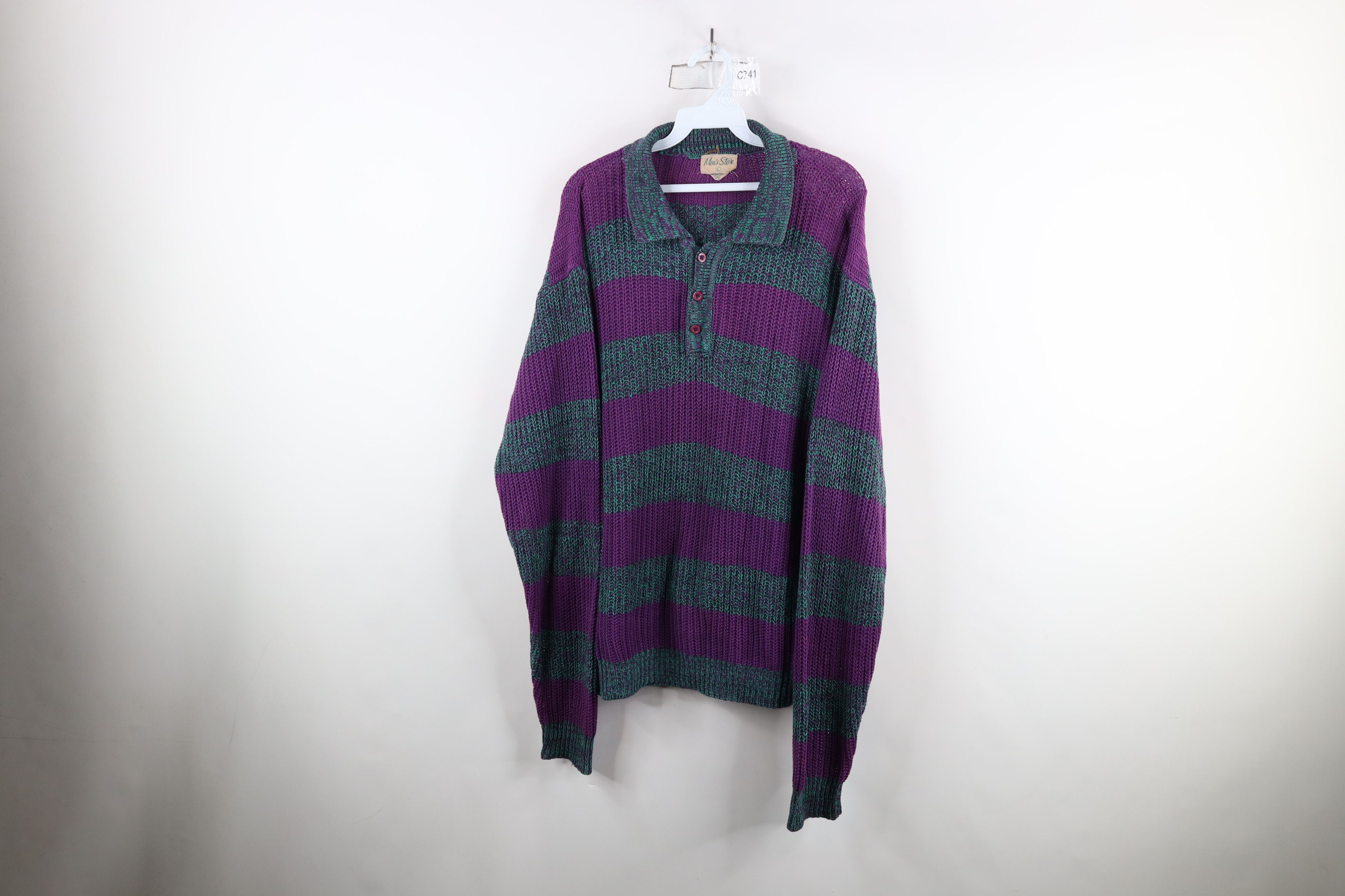 Vintage Vintage 90s Streetwear Block Ribbed Knit Collared Sweater Size US L / EU 52-54 / 3 - 1 Thumbnail