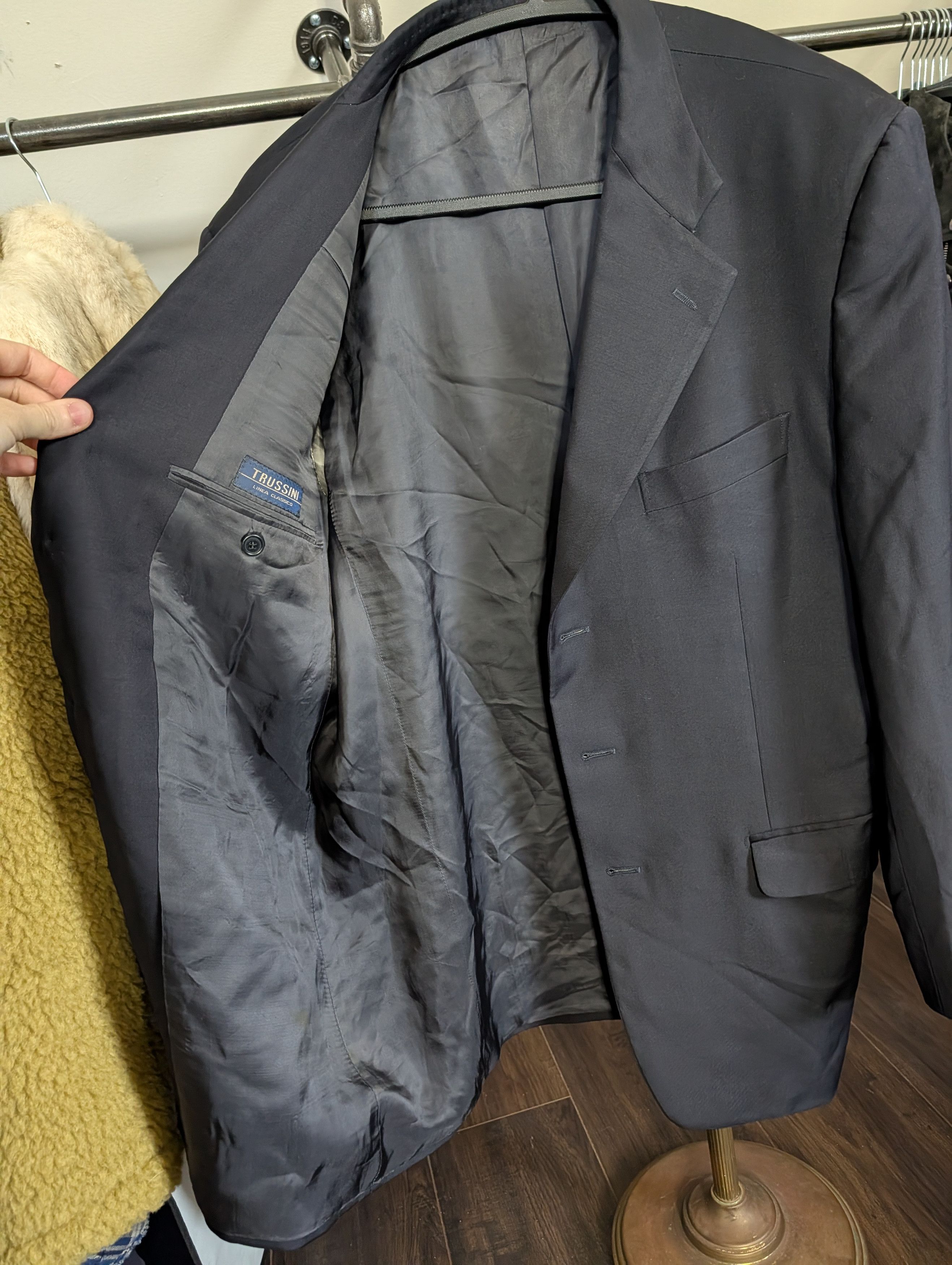 Trussini Black gold button Super 100s wool blazer sport coat IT52 Size 42R - 12 Thumbnail