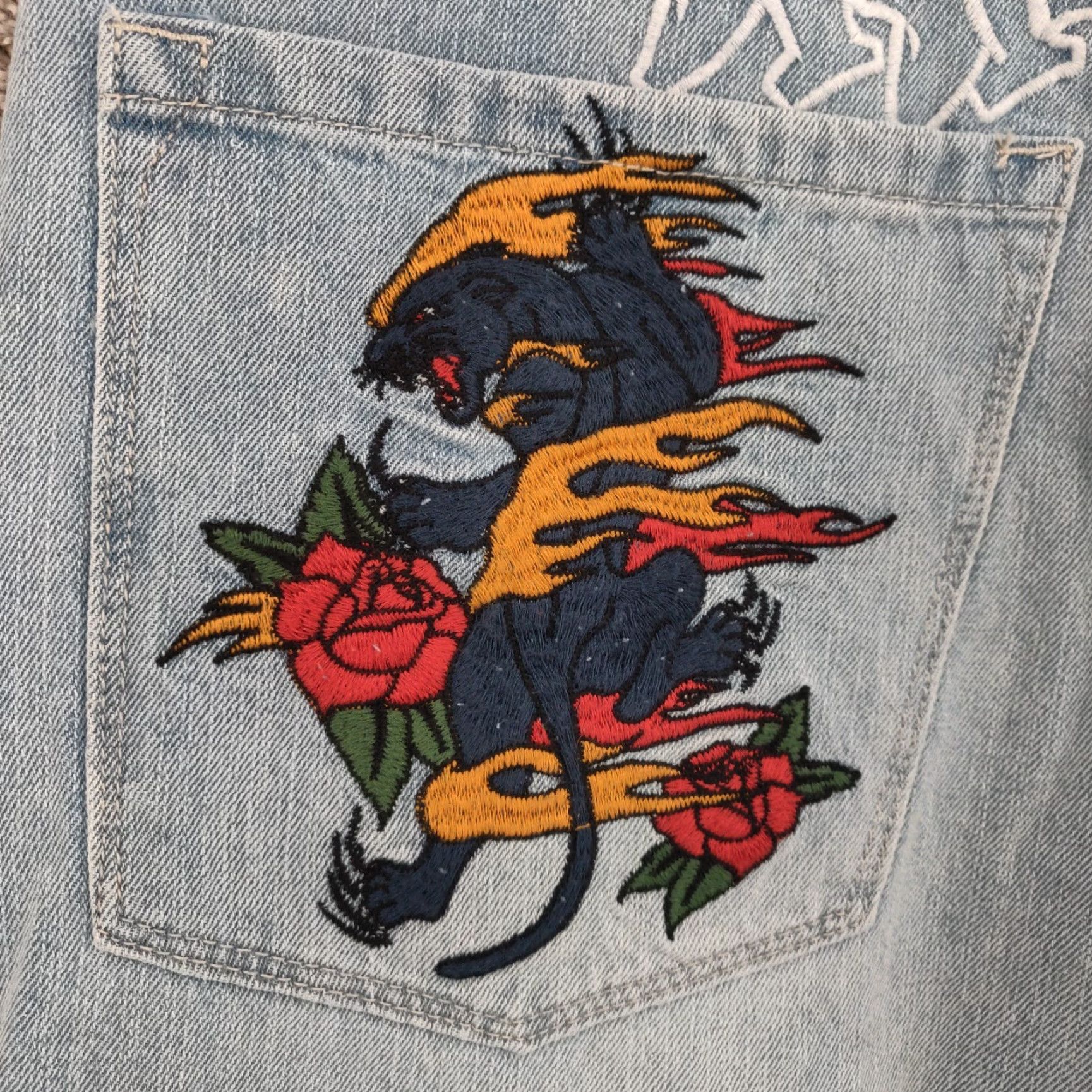 Vintage Ninth Hall Jeans Mens 32x30 Blue Straight Leg Embroidered Skull Panther Denim Cotton Logo 5-Pocket Size US 32 / EU 48 - 3 Thumbnail