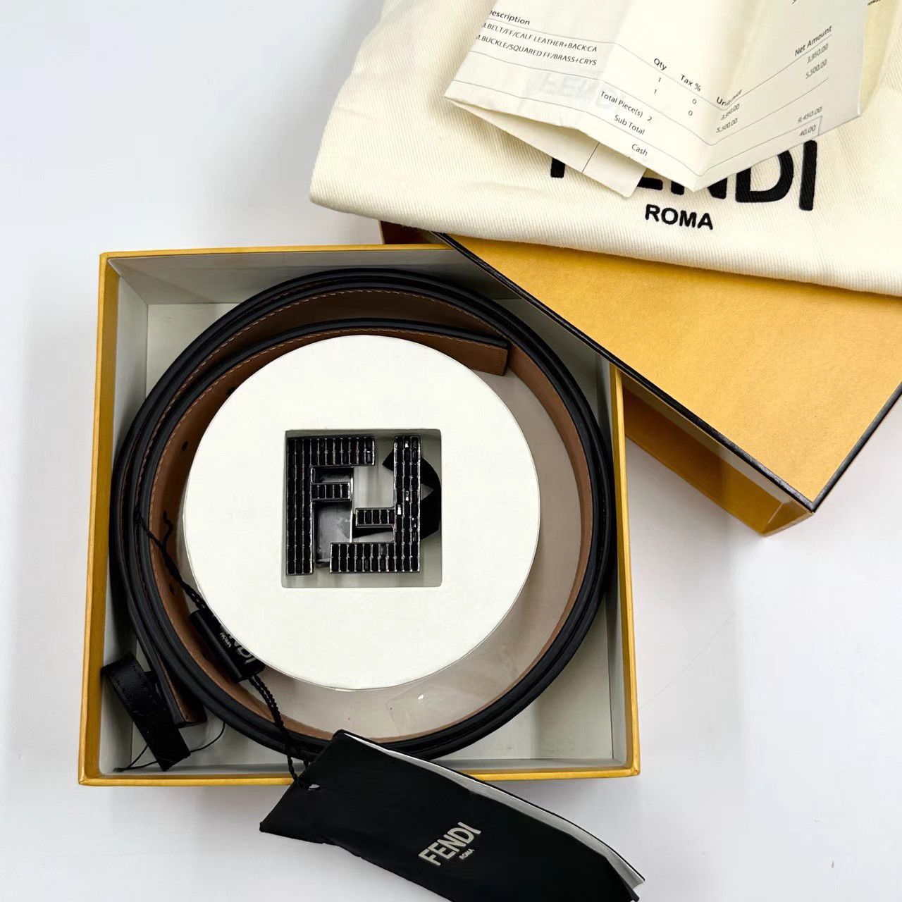 Fendi Fendi Double F Embossed Black Crystal Buckle Belt K12 Size ONE SIZE - 1 Thumbnail