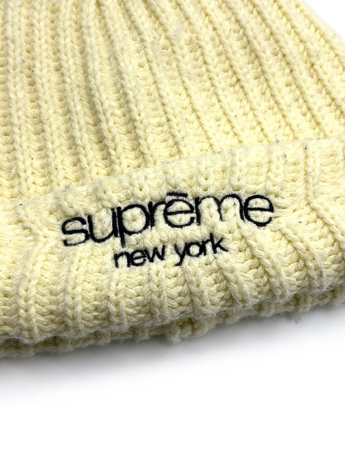 Supreme Supreme New York Logo Pale Yellow Rib Knit Beanie Size ONE SIZE - 9 Thumbnail