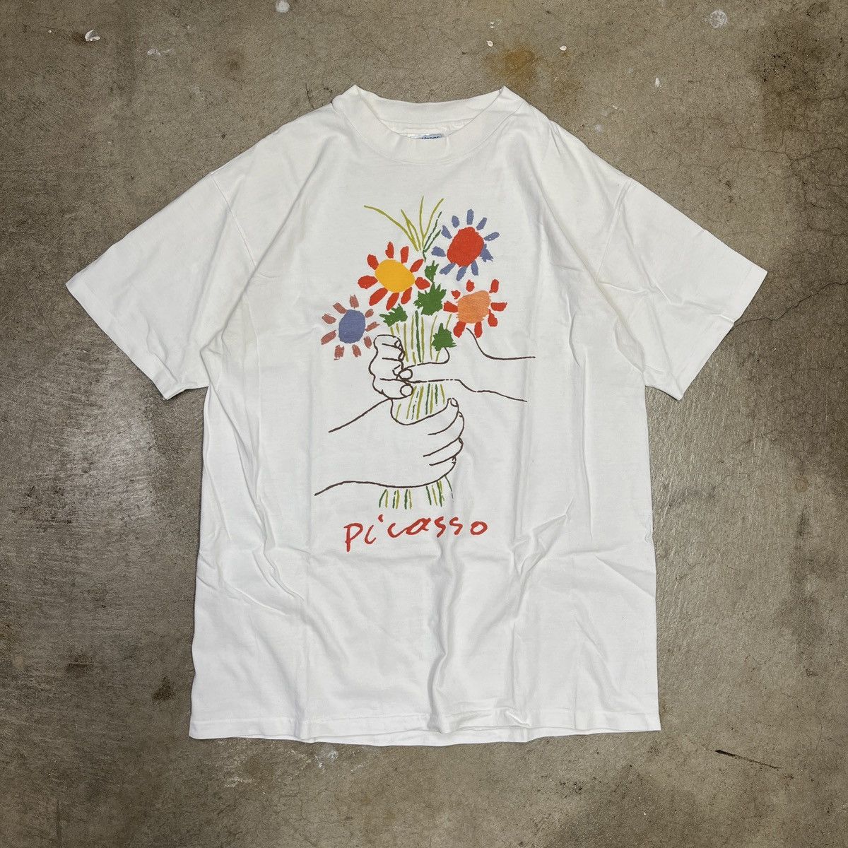 image of Picasso Bouquet Of Peace Flowers Shirt Single Stitch in White, Men's (Size Large)