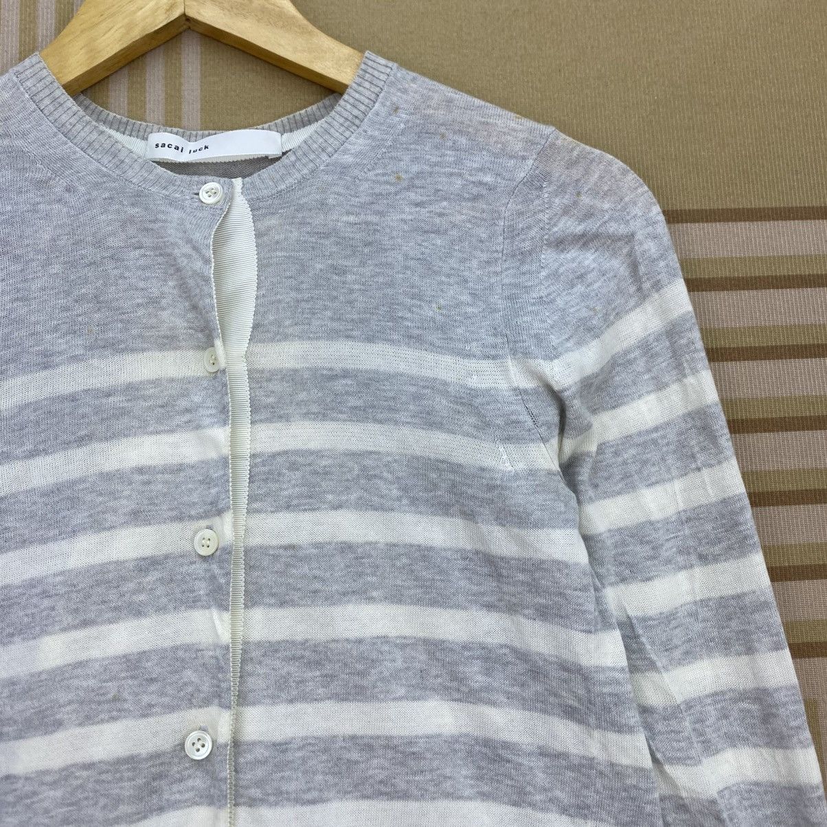 Japanese Brand 🫶 sacai luck Stripes Pattern back flare border cardigan Size US M / EU 48-50 / 2 - 3 Thumbnail