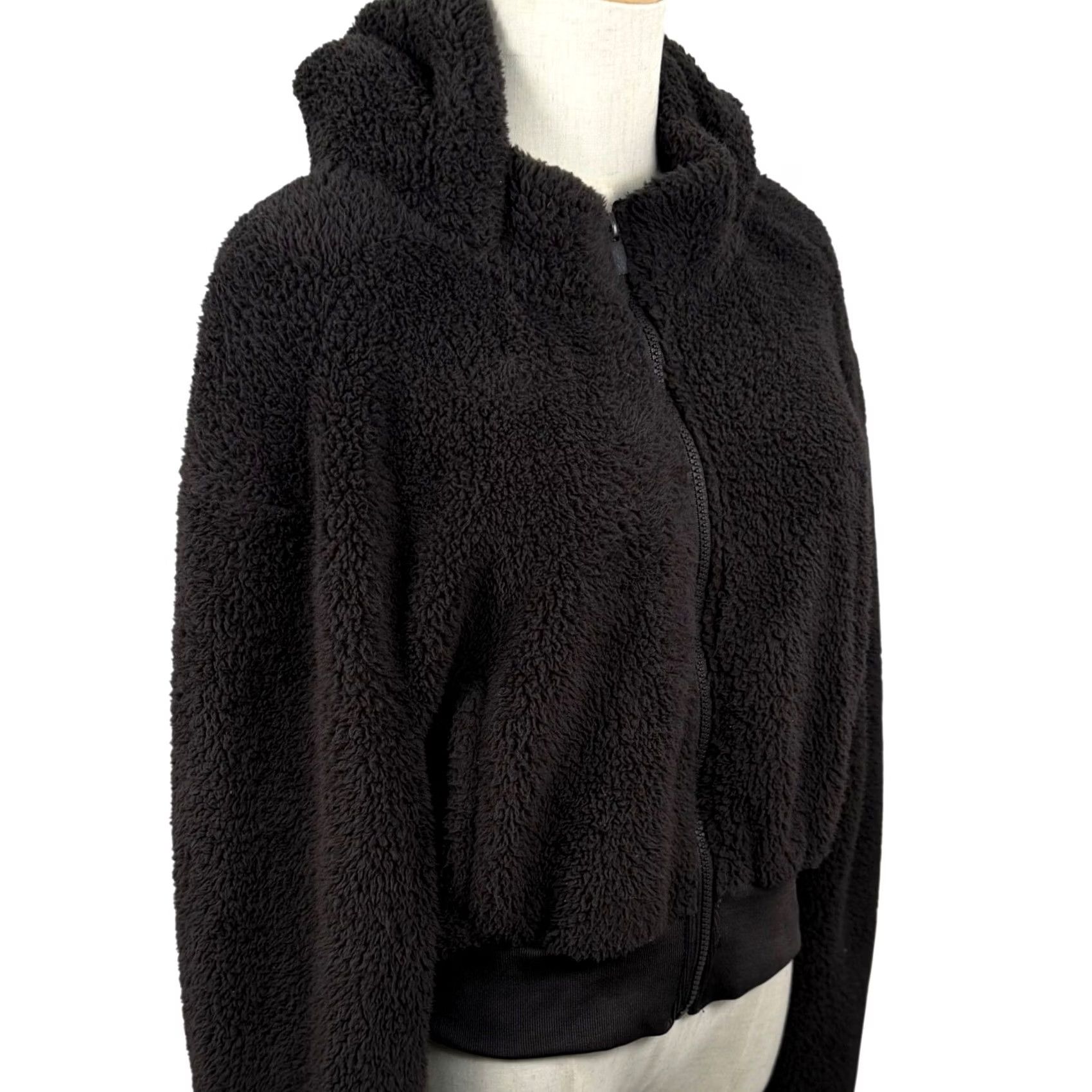 Vintage Cisono Los Angeles Sherpa Hoodie M Charcoal Gray Cropped Cozy Teddy Fleece Jacket Size M / US 6-8 / IT 42-44 - 2 Thumbnail