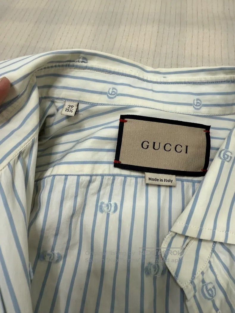 Gucci Gucci Size39 White striped full-print logo long-sleeved shi Size US XXS / EU 40 - 4 Thumbnail