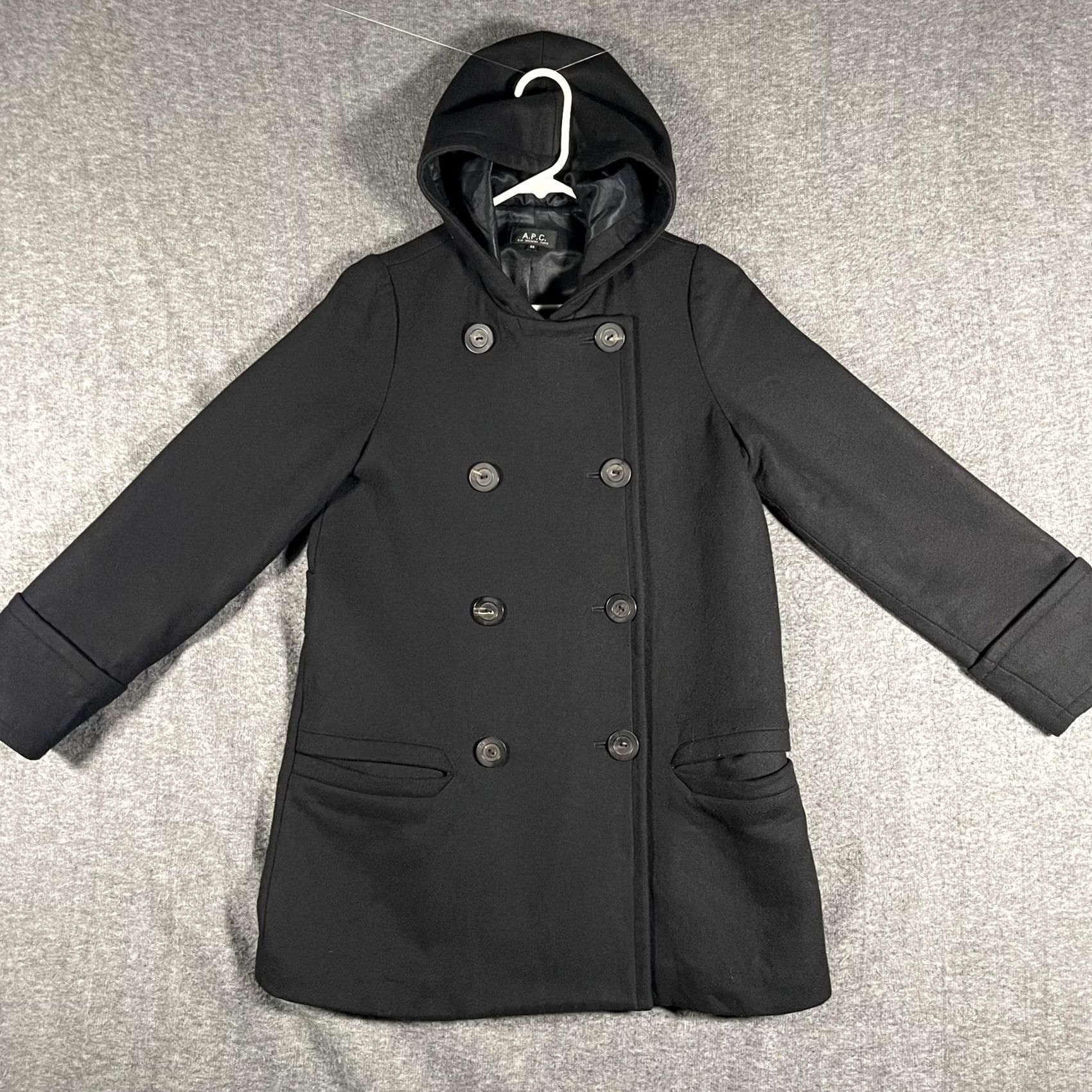 A.P.C. A.P.C. Coat Womens 36 Black Wool Cashmere Hooded Pea Coat Lined Poland Vintage No Size XS / US 0-2 / IT 36-38 - 3 Thumbnail