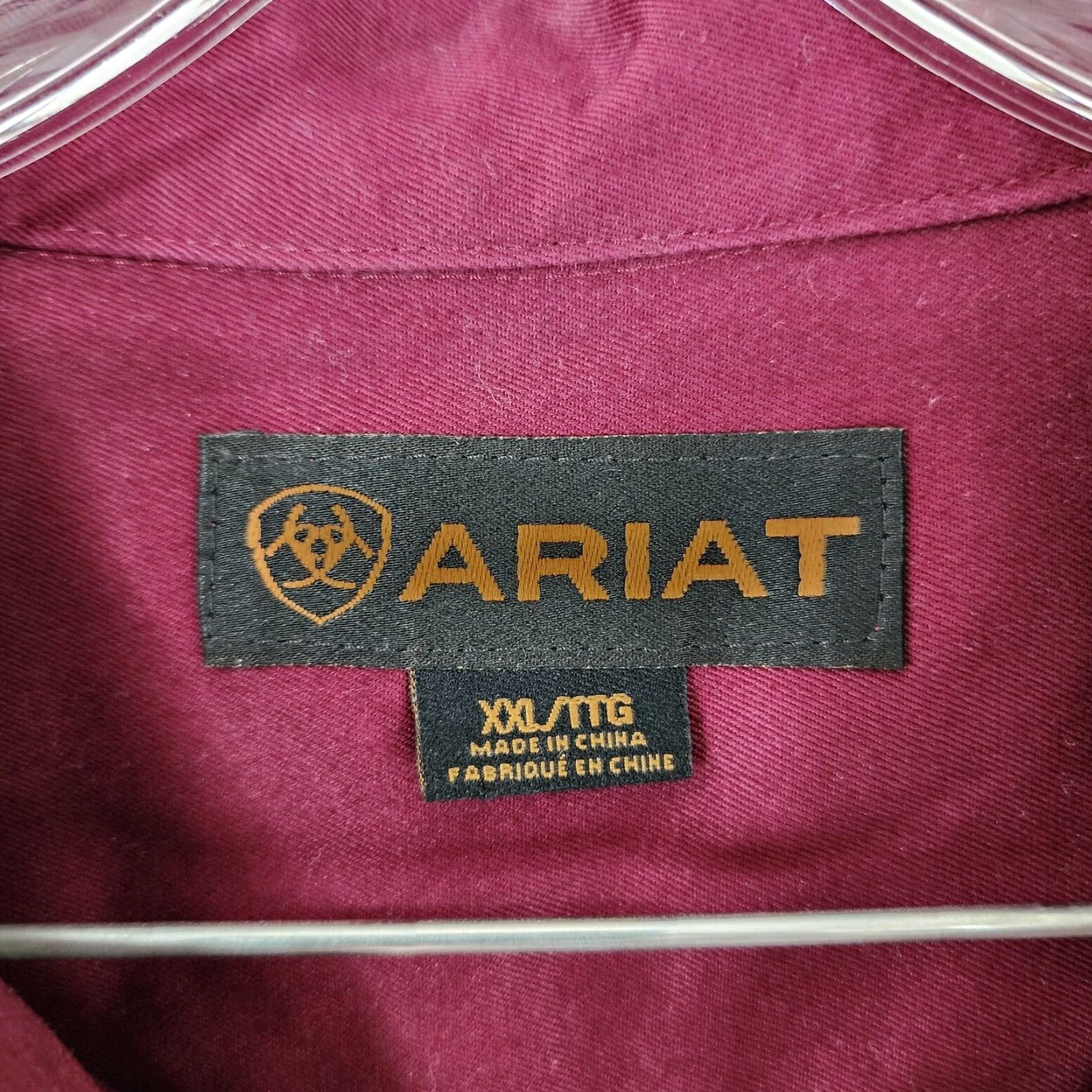 Ariat VINTAGE Ariat Shirt Mens 2XL Long Sleeve Button-Up Maroon Red Distressed Front 90s? Size US XXL / EU 58 / 5 - 5 Thumbnail
