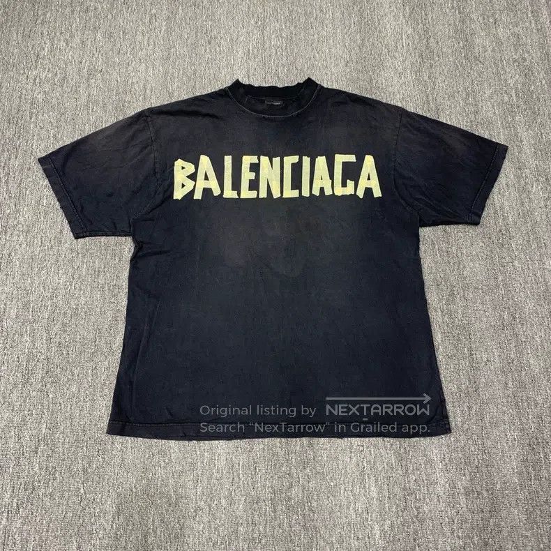 Balenciaga Balenciaga Black Washed Destroyed Tape Short Sleeve Size US S / EU 44-46 / 1 - 1 Thumbnail